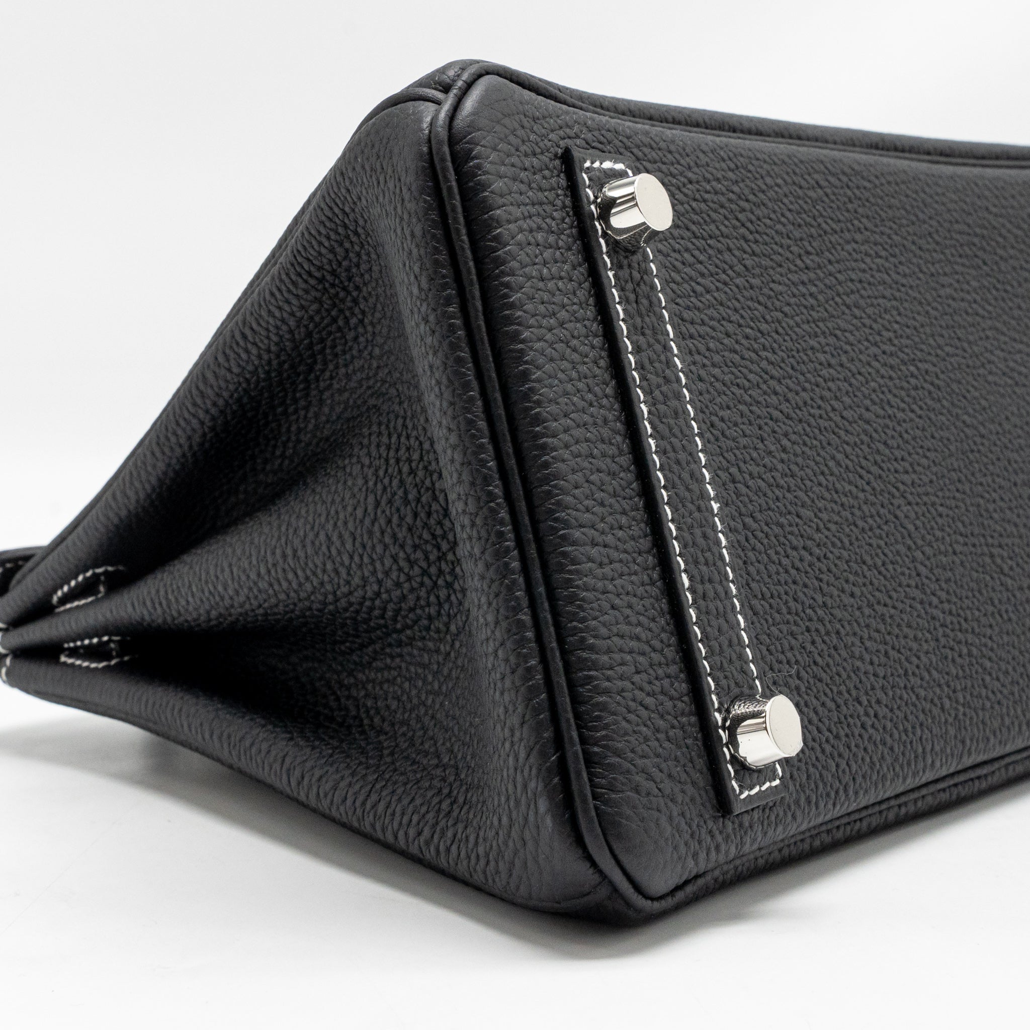 HERMES BIRKIN 25 SPECIAL ORDER TOGO BLACK/WHITE STITCHING BRUSHED SHW