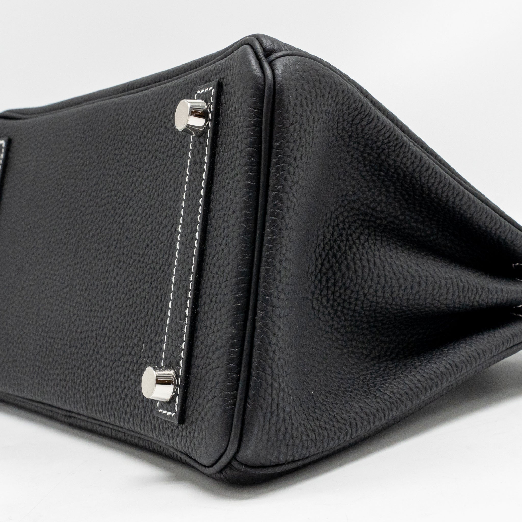 HERMES BIRKIN 25 SPECIAL ORDER TOGO BLACK/WHITE STITCHING BRUSHED SHW