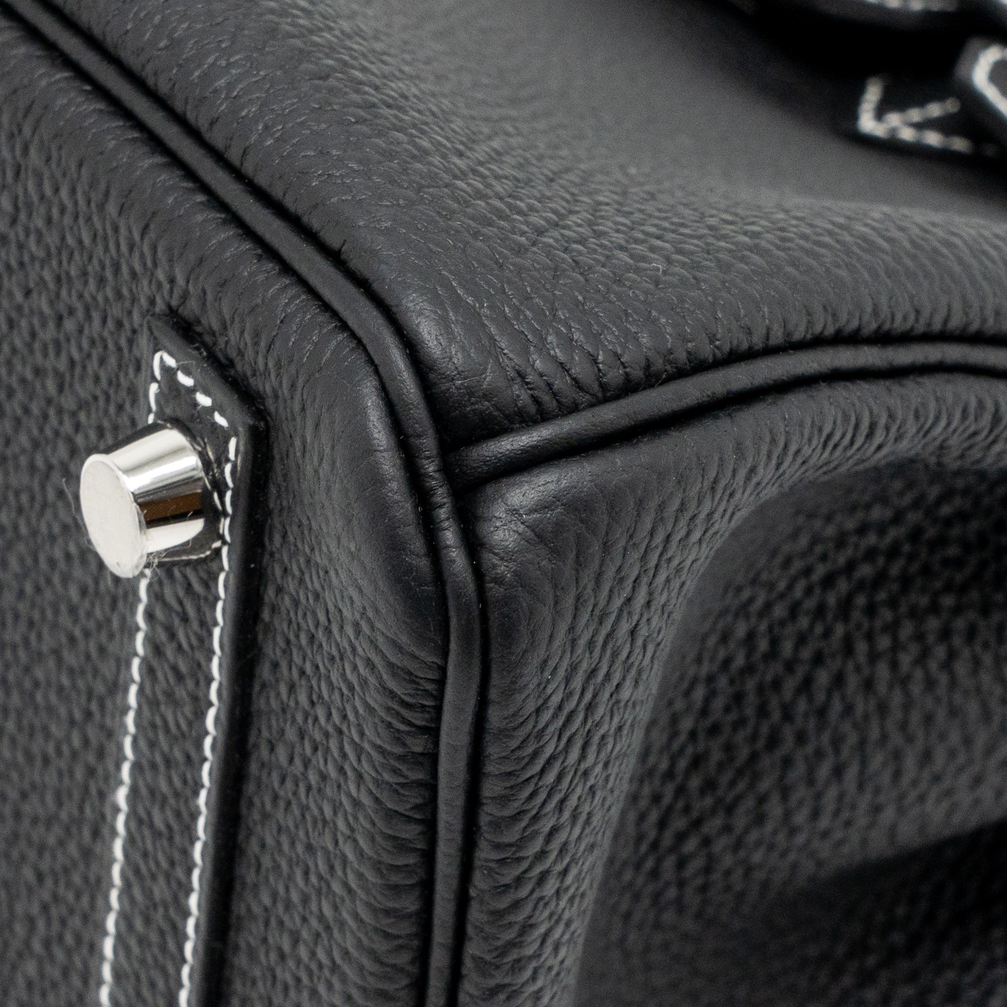HERMES BIRKIN 25 SPECIAL ORDER TOGO BLACK/WHITE STITCHING BRUSHED SHW