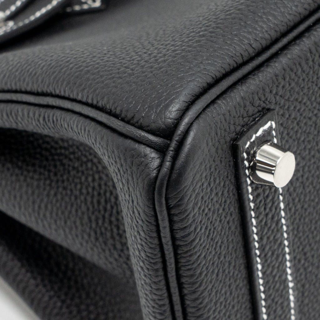 HERMES BIRKIN 25 SPECIAL ORDER TOGO BLACK/WHITE STITCHING BRUSHED SHW
