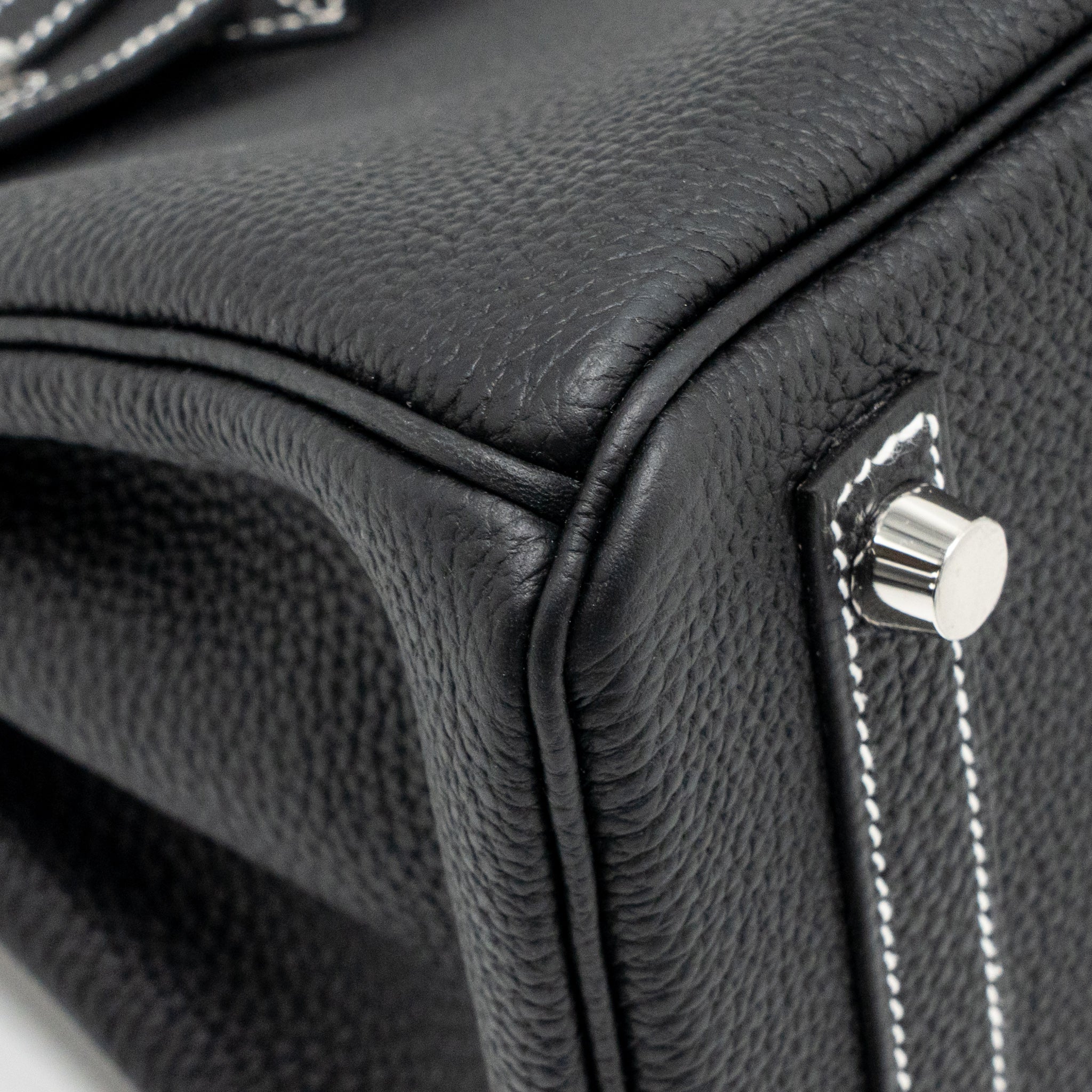 HERMES BIRKIN 25 SPECIAL ORDER TOGO BLACK/WHITE STITCHING BRUSHED SHW