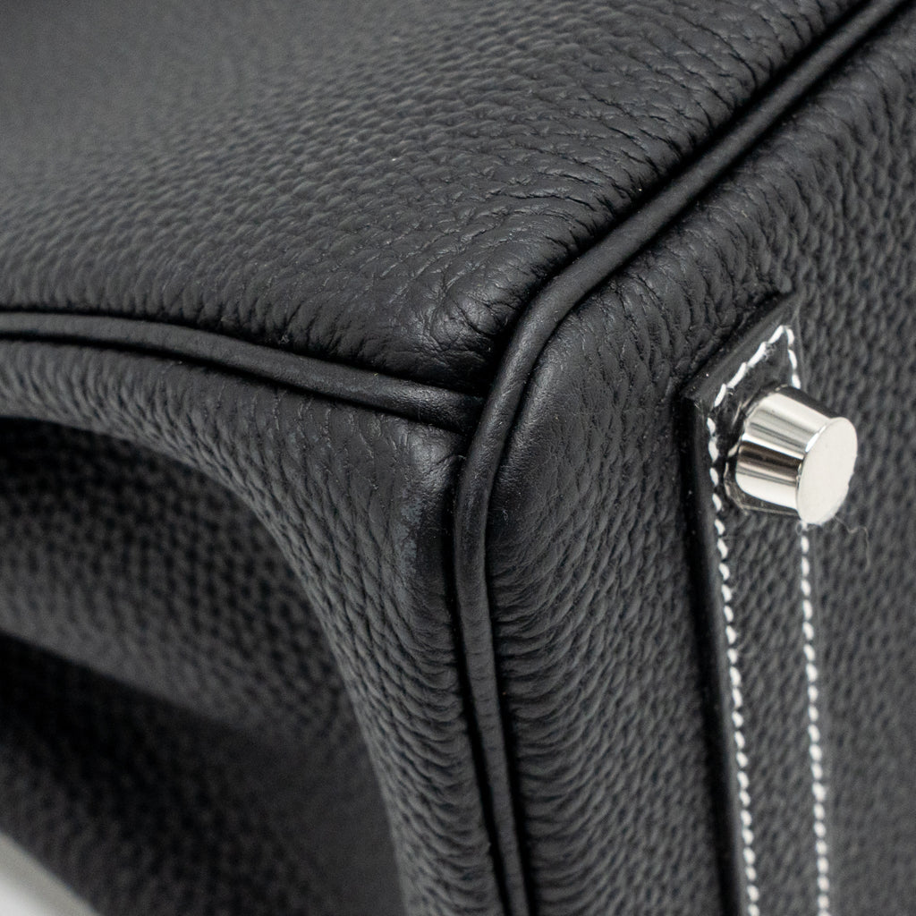 HERMES BIRKIN 25 SPECIAL ORDER TOGO BLACK/WHITE STITCHING BRUSHED SHW