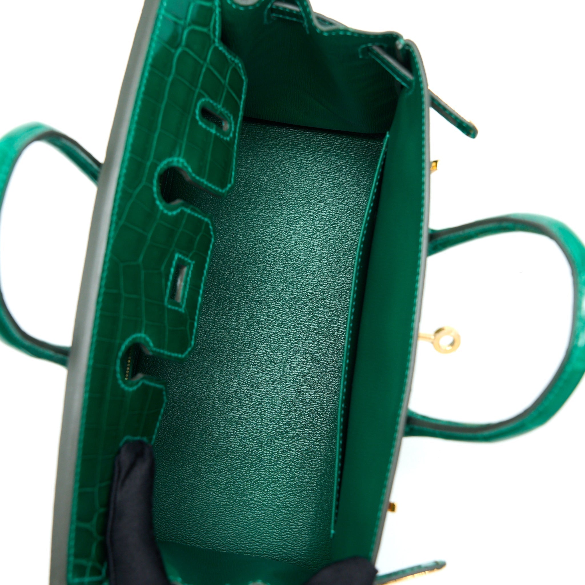 HERMES BIRKIN 25 SHINY CROCODILE 6Q VERT EMERAUDE GHW