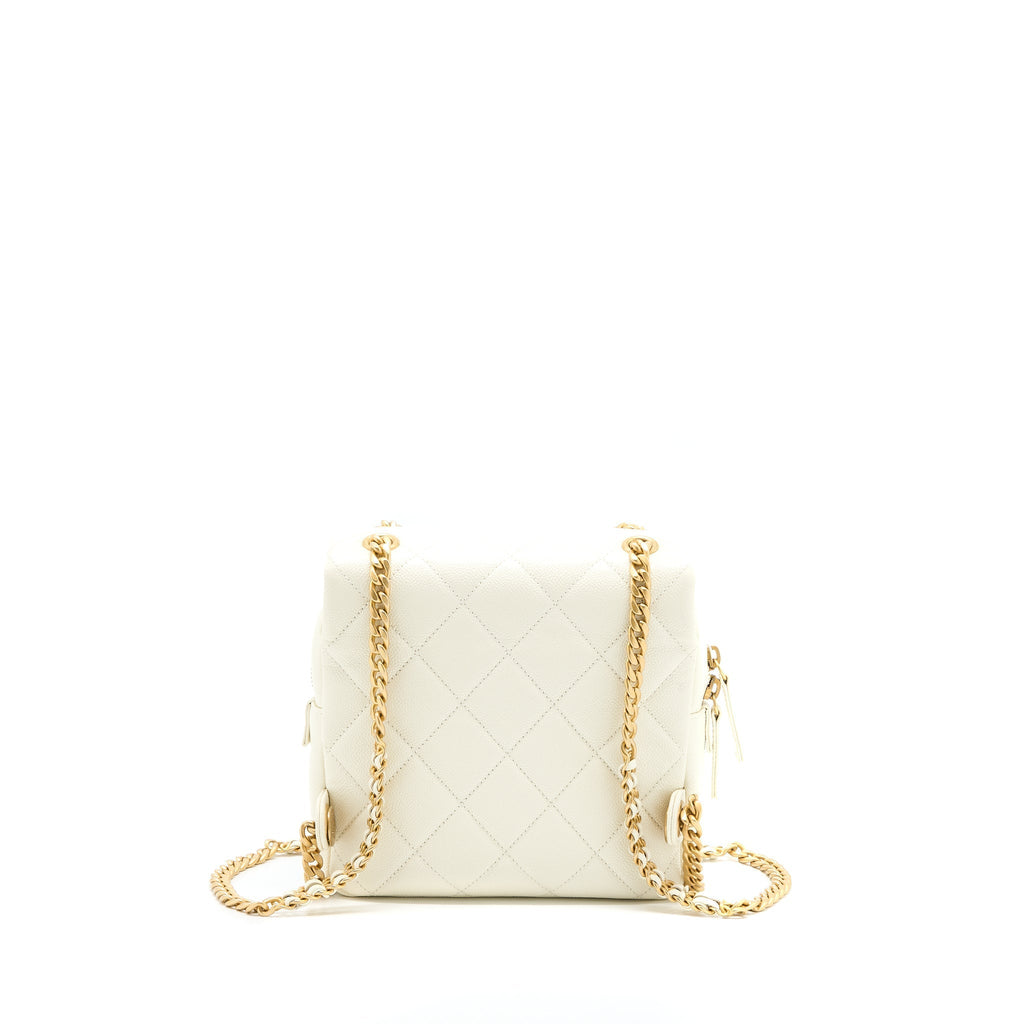 22P FLAP BACKPACK CAVIAR WHITE BRUSHED GHW (MICROCHIP)