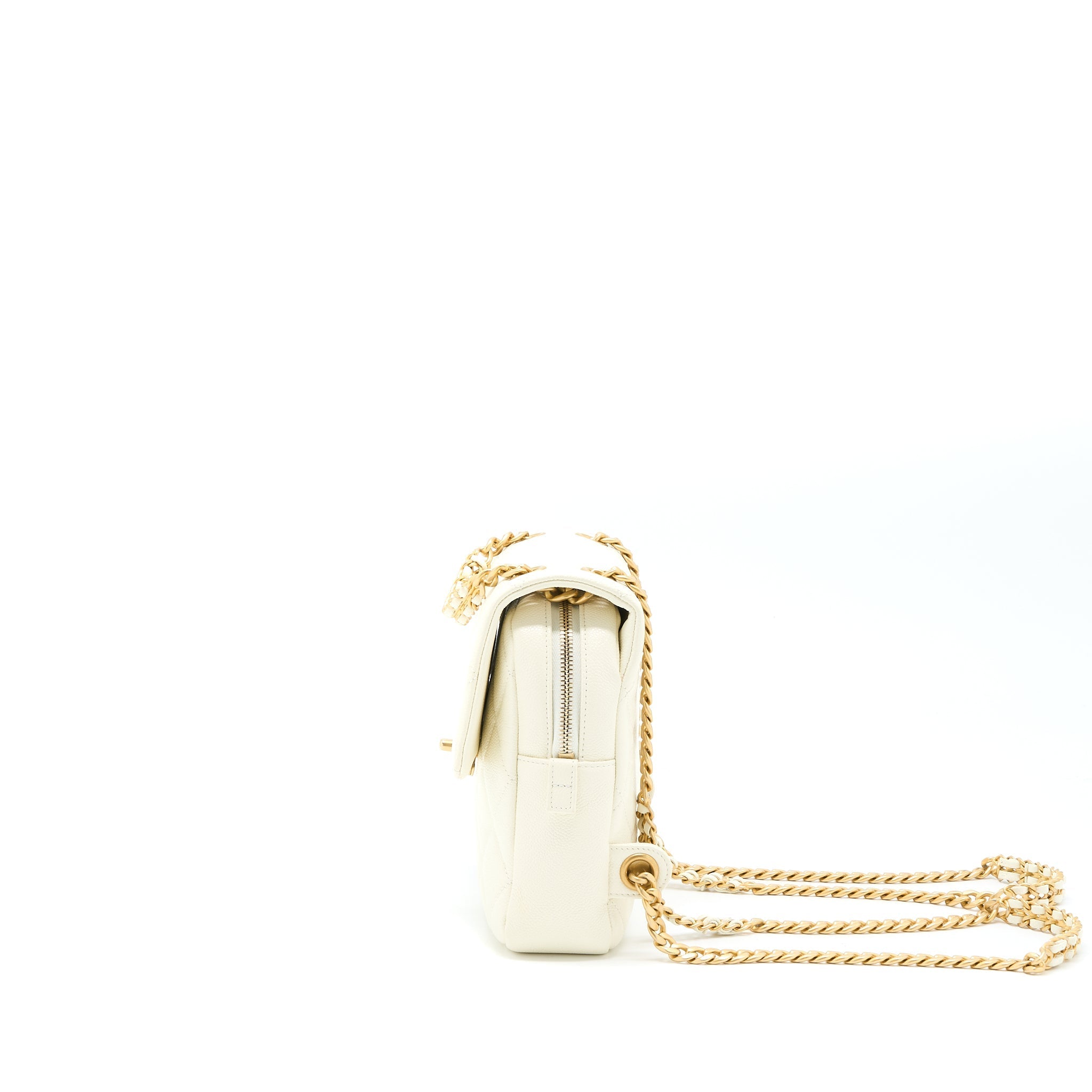 22P FLAP BACKPACK CAVIAR WHITE BRUSHED GHW (MICROCHIP)