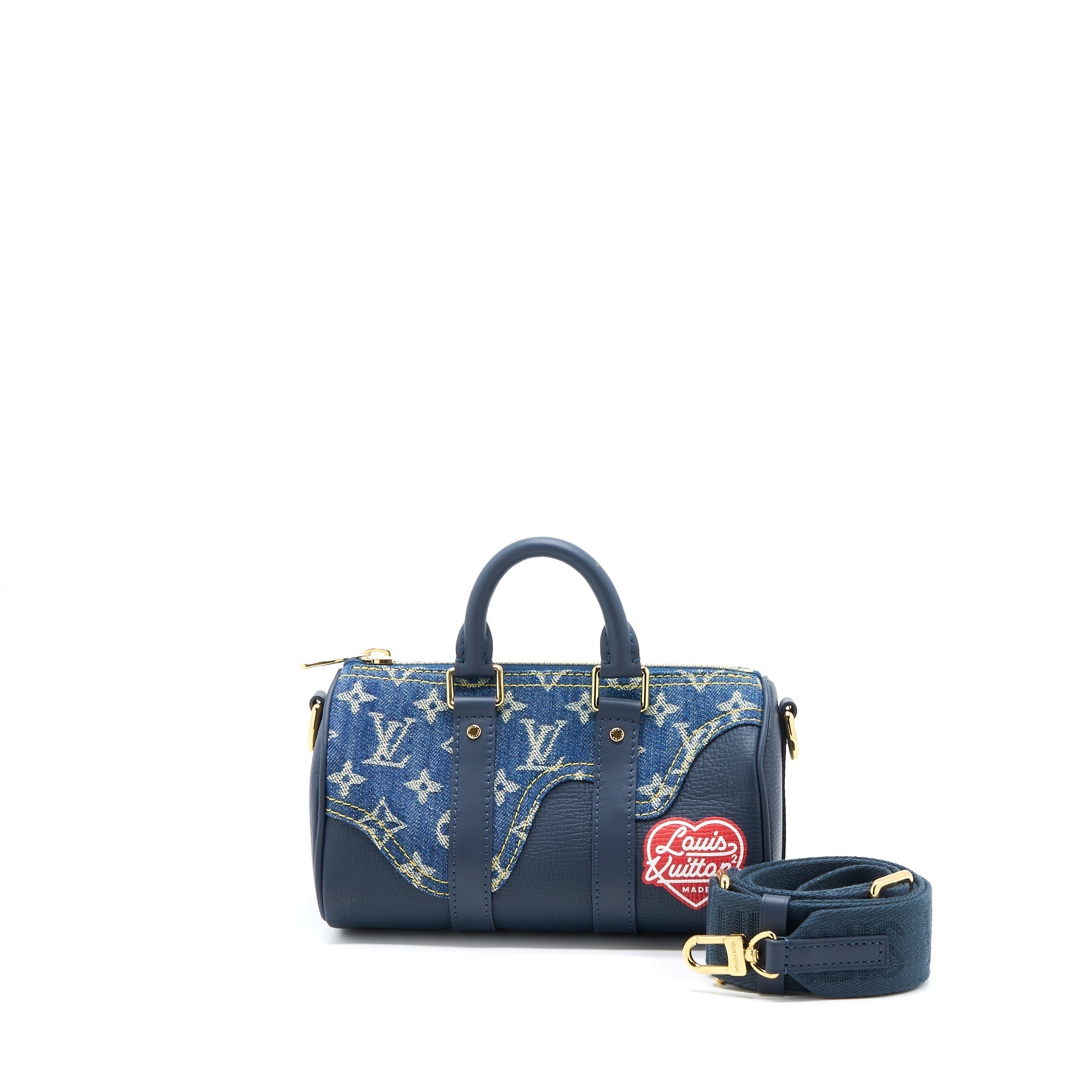 KEEPALL XS MONOGRAM DENIM/LEATHER BLUE GHW