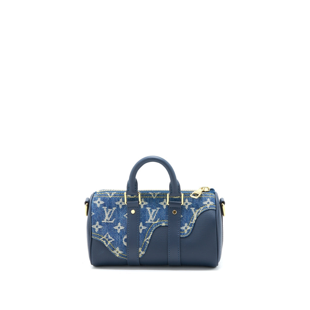 KEEPALL XS MONOGRAM DENIM/LEATHER BLUE GHW