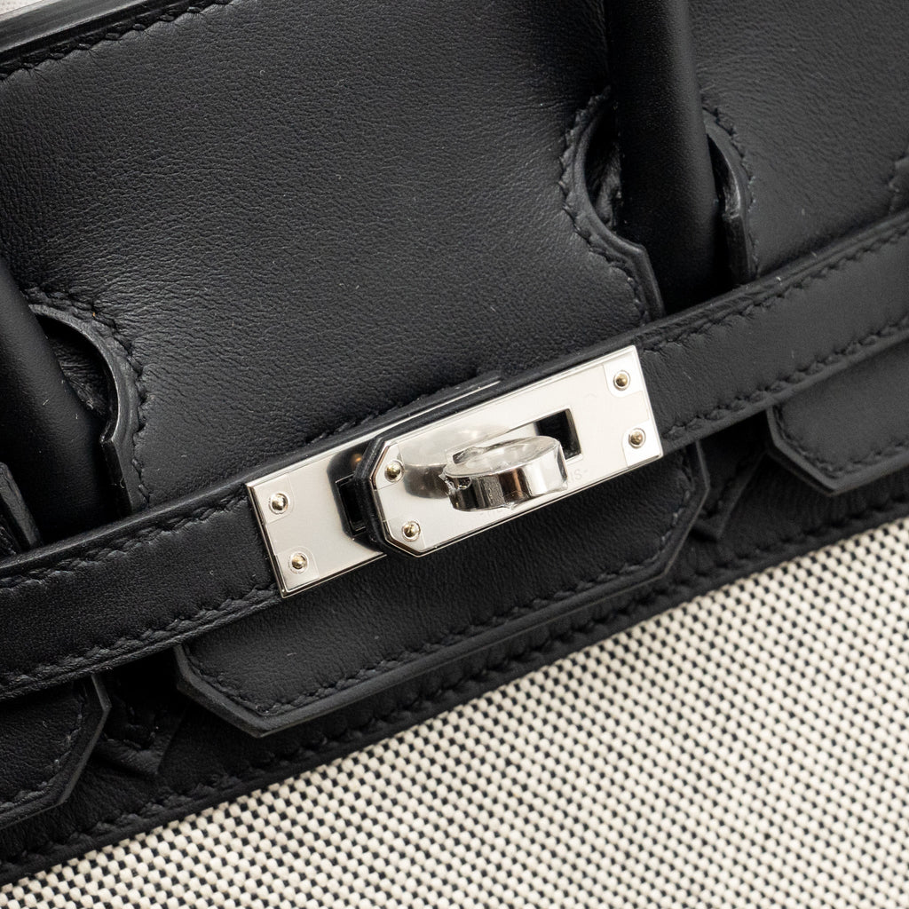 HERMES BIRKIN 25 TOILE H CANVAS/SWIFT LEATHER ECRU-NOIR/NOIR SHW