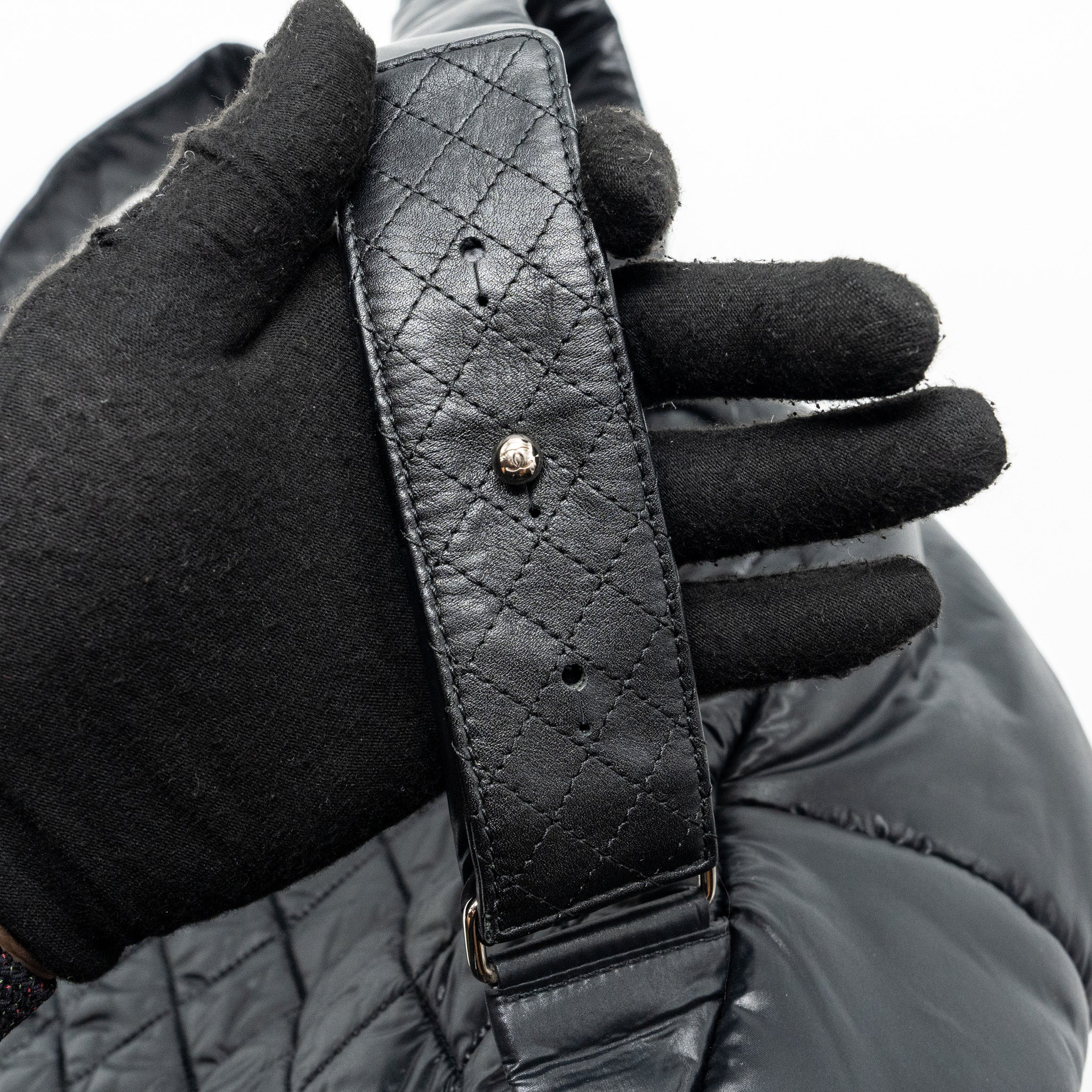 COCO COCOON BACKPACK QUILTED NYLON/LEATHER BLACK GHW