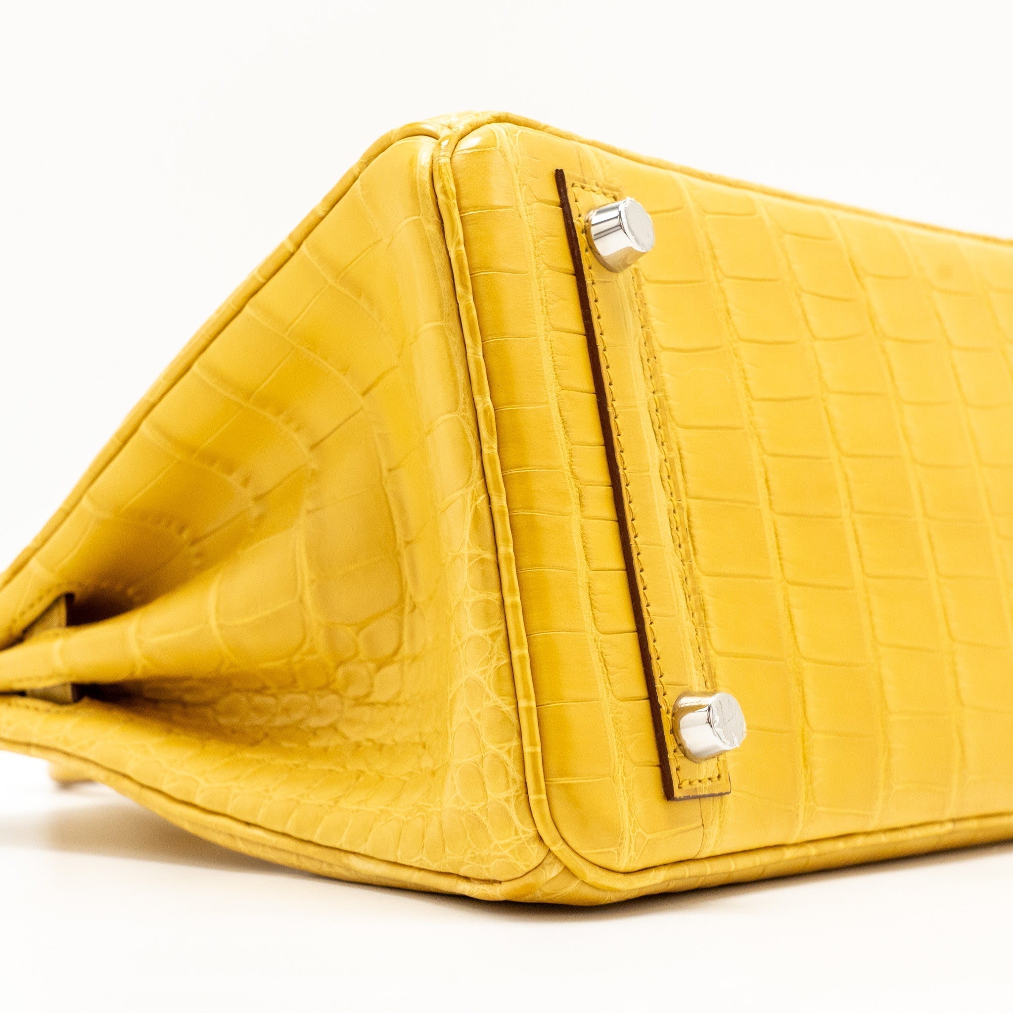 HERMES BIRKIN 25 ALLIGATOR MISSISSIPPIENSIS MAT 9D JAUNE AMBRE SHW