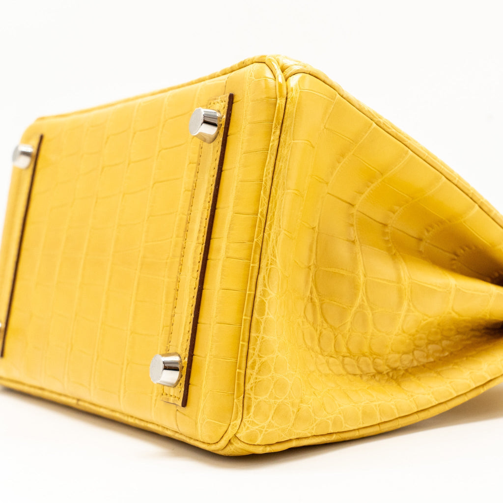 HERMES BIRKIN 25 ALLIGATOR MISSISSIPPIENSIS MAT 9D JAUNE AMBRE SHW