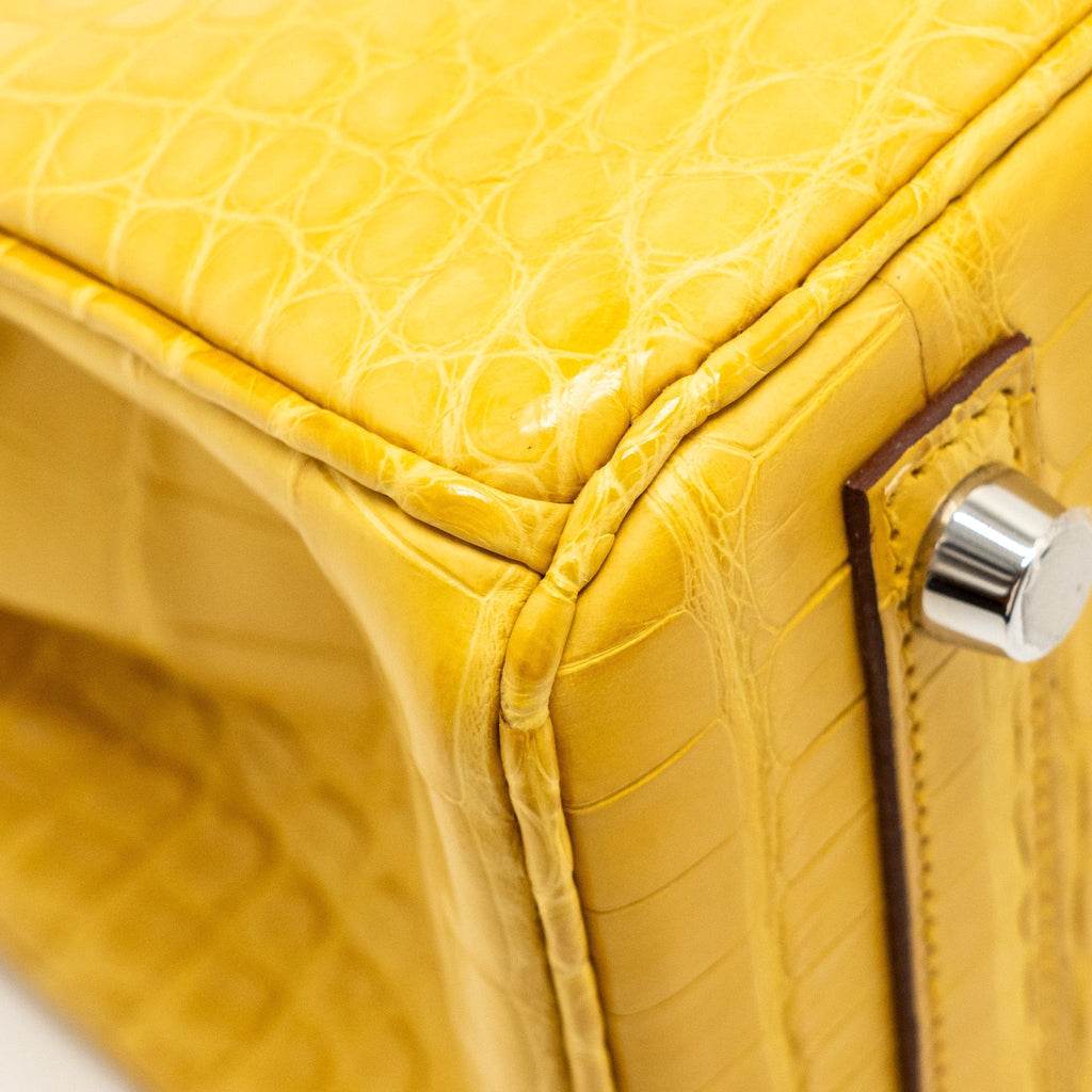 HERMES BIRKIN 25 ALLIGATOR MISSISSIPPIENSIS MAT 9D JAUNE AMBRE SHW