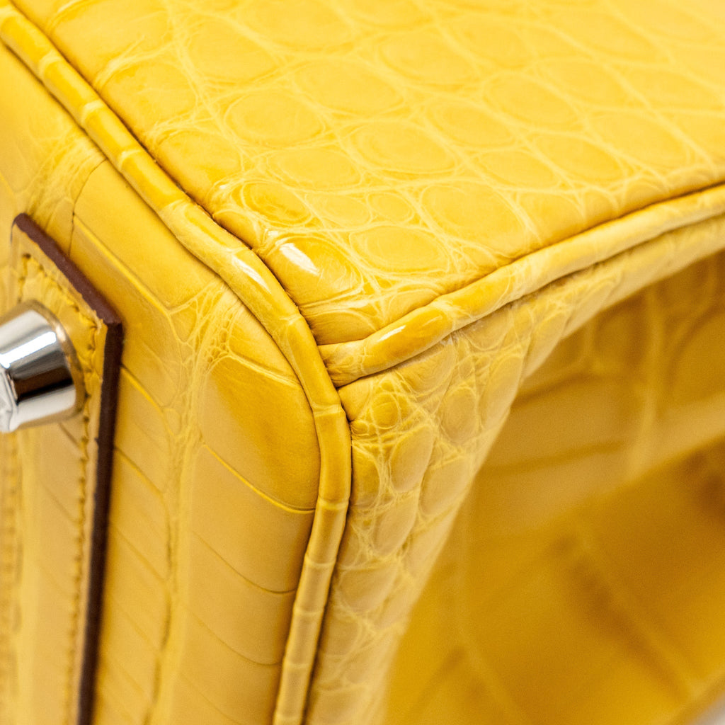 HERMES BIRKIN 25 ALLIGATOR MISSISSIPPIENSIS MAT 9D JAUNE AMBRE SHW