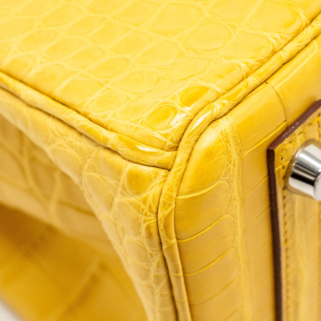 HERMES BIRKIN 25 ALLIGATOR MISSISSIPPIENSIS MAT 9D JAUNE AMBRE SHW
