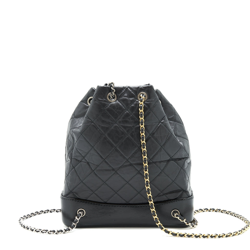 GABRIELLE BACKPACK MEDIUM QUILTED CALFSKIN BLACK GOLD/SLIVER HW
