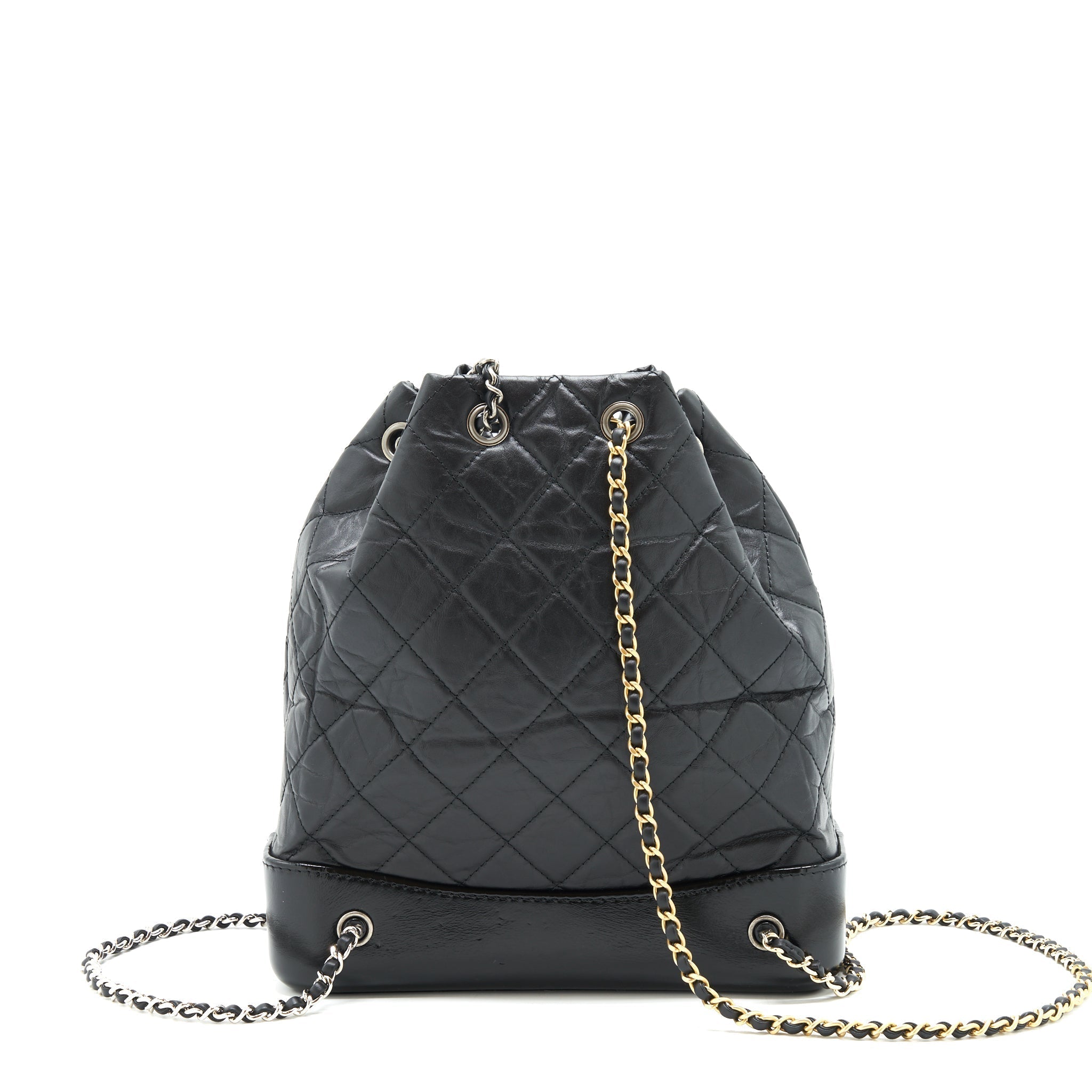 GABRIELLE BACKPACK MEDIUM QUILTED CALFSKIN BLACK GOLD/SLIVER HW