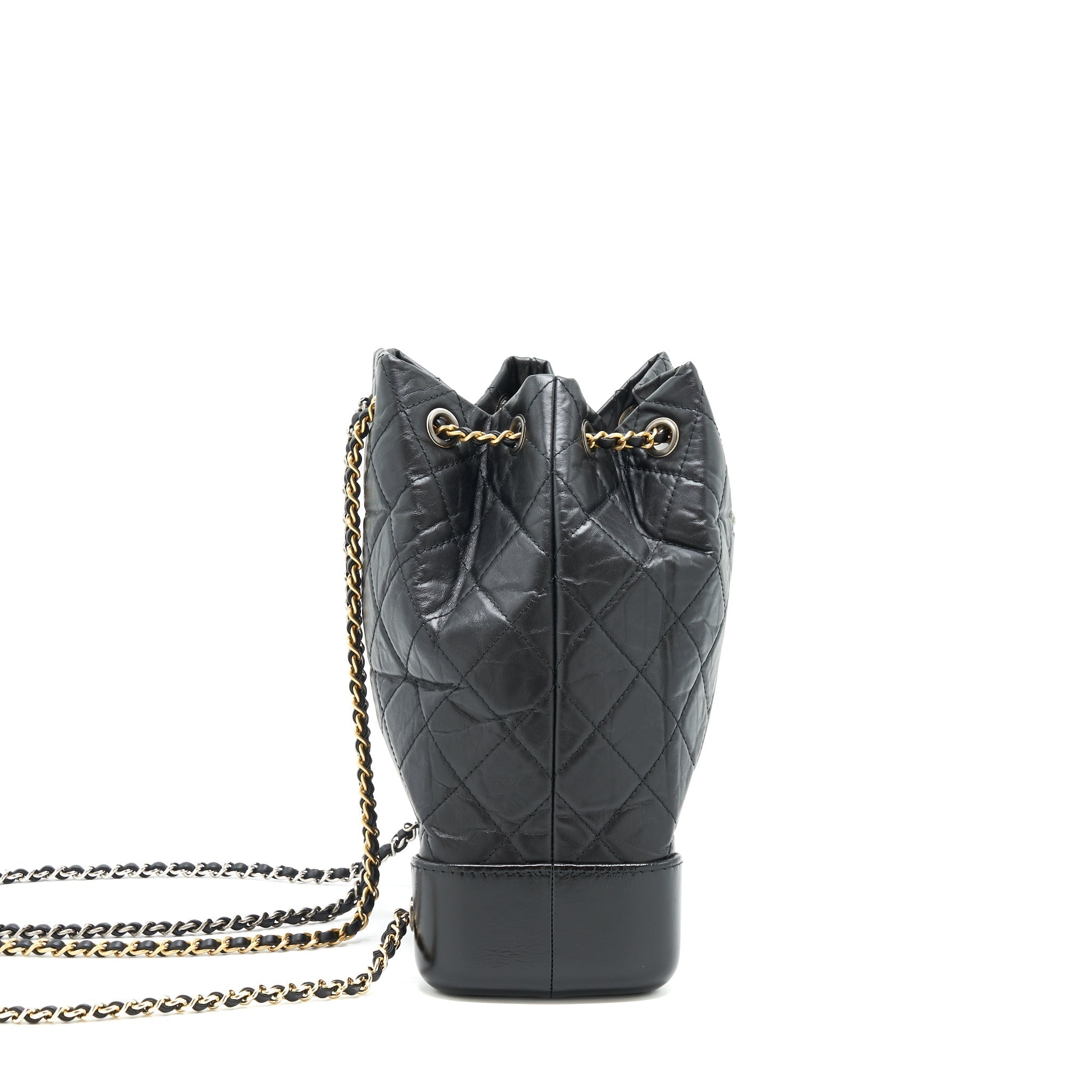 GABRIELLE BACKPACK MEDIUM QUILTED CALFSKIN BLACK GOLD/SLIVER HW