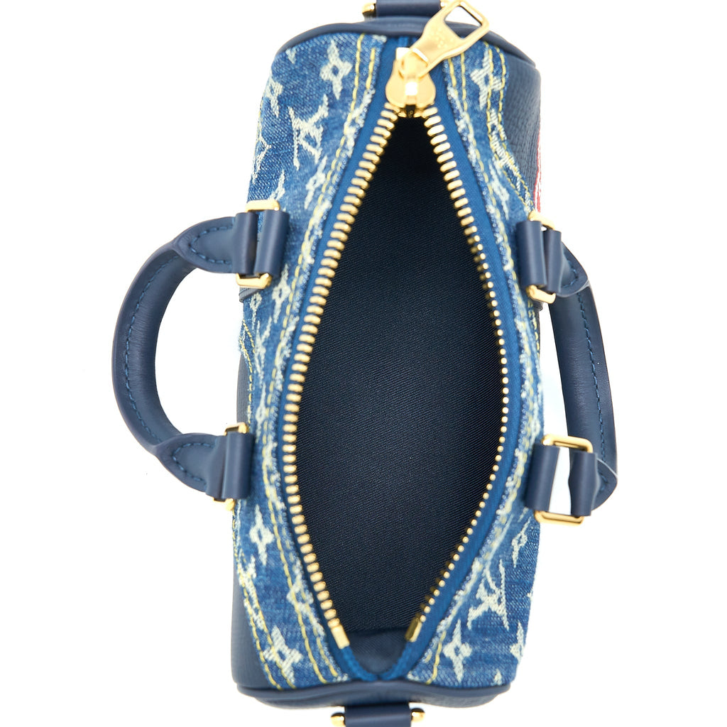 KEEPALL XS MONOGRAM DENIM/LEATHER BLUE GHW