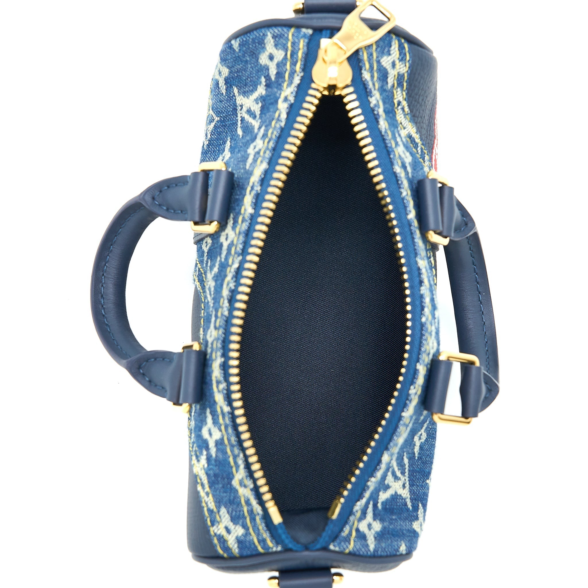 KEEPALL XS MONOGRAM DENIM/LEATHER BLUE GHW