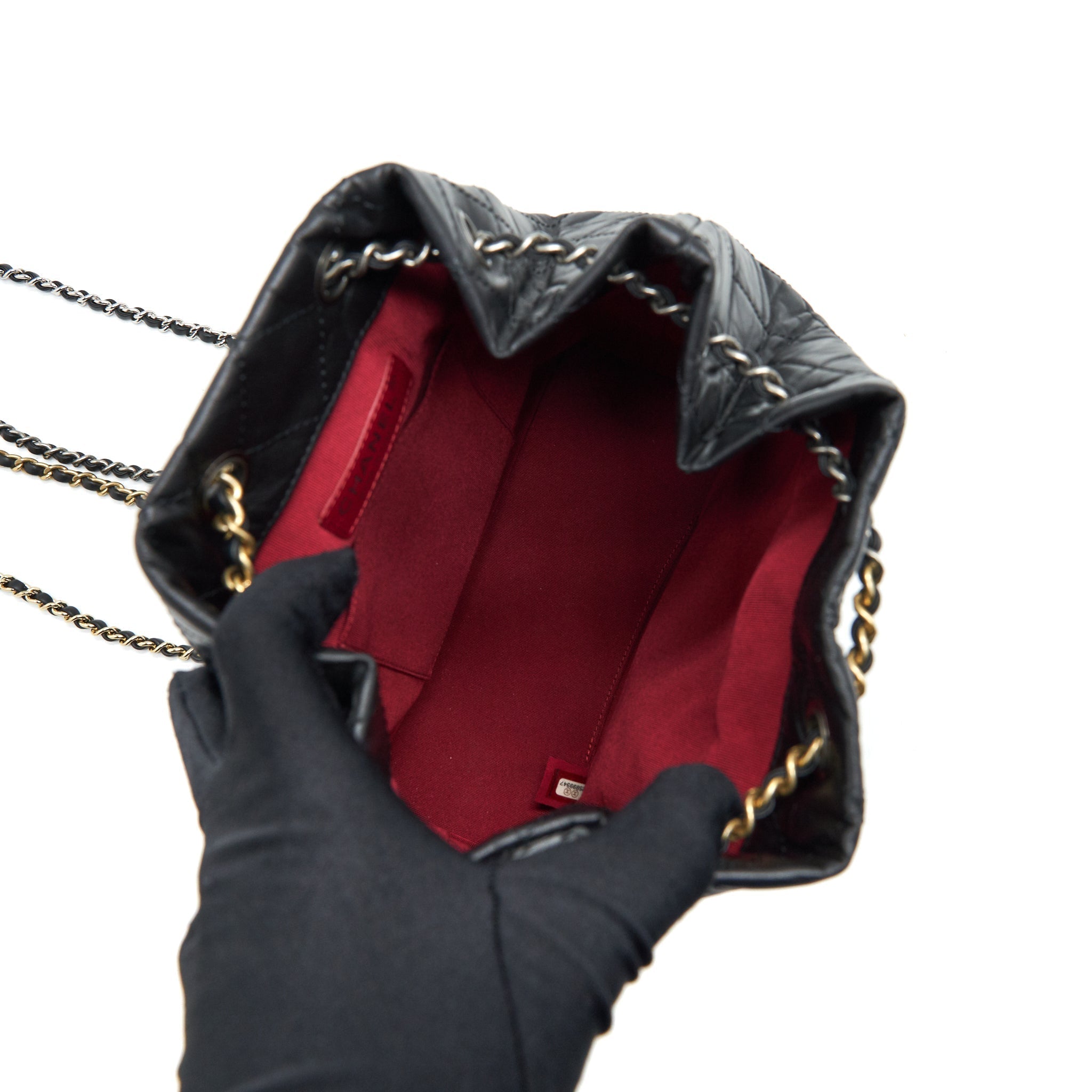 GABRIELLE BACKPACK MEDIUM QUILTED CALFSKIN BLACK GOLD/SLIVER HW