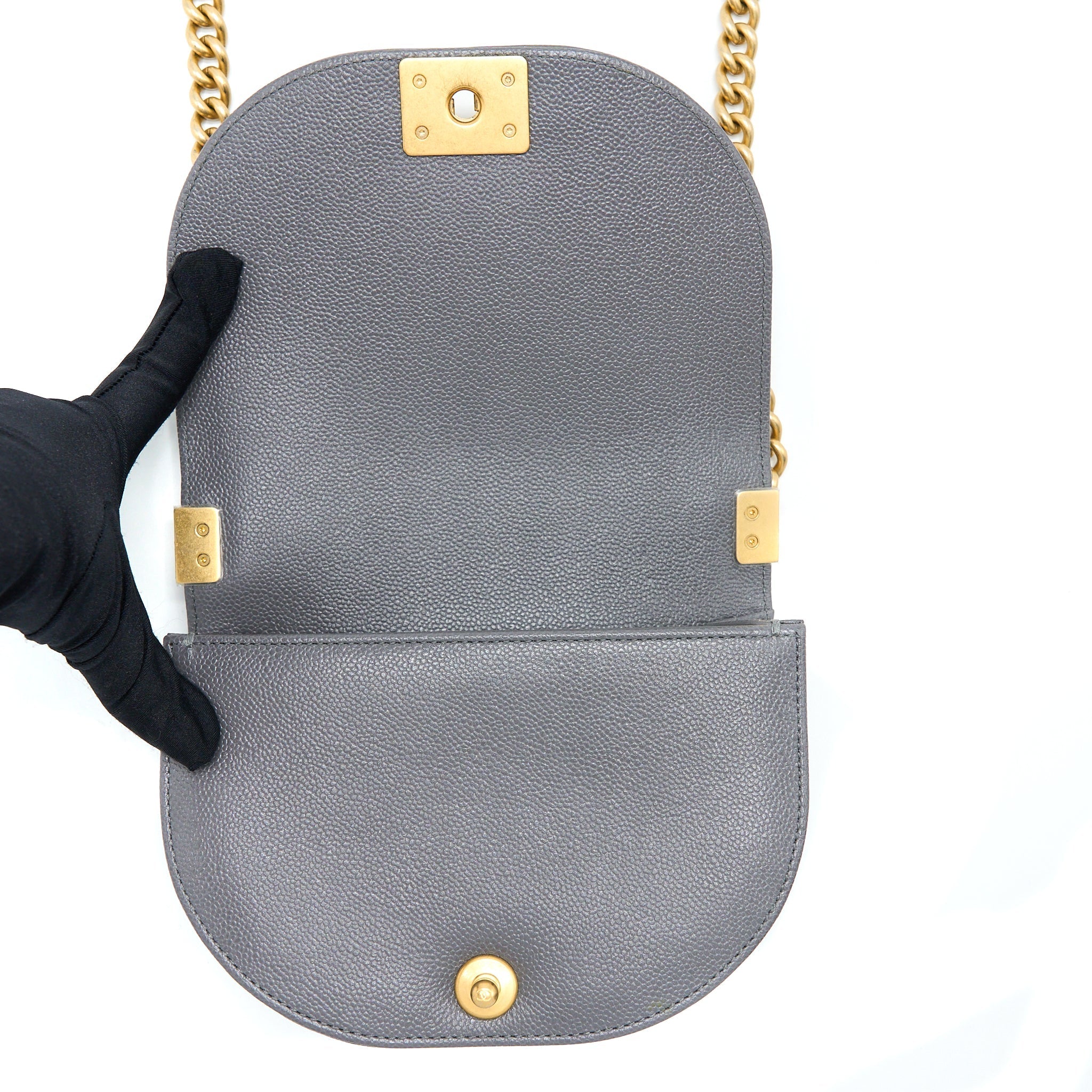 22A BOY MESSENGER BAG CAVIAR GREY GHW (MICROCHIP)
