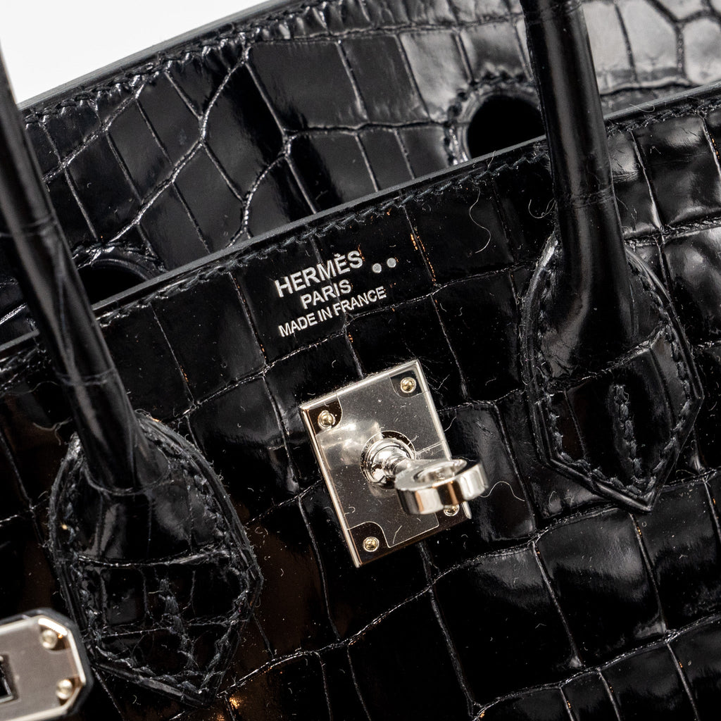 HERMES BIRKIN 25 SHINY CROCODILE NILOTICUS BLACK SHW