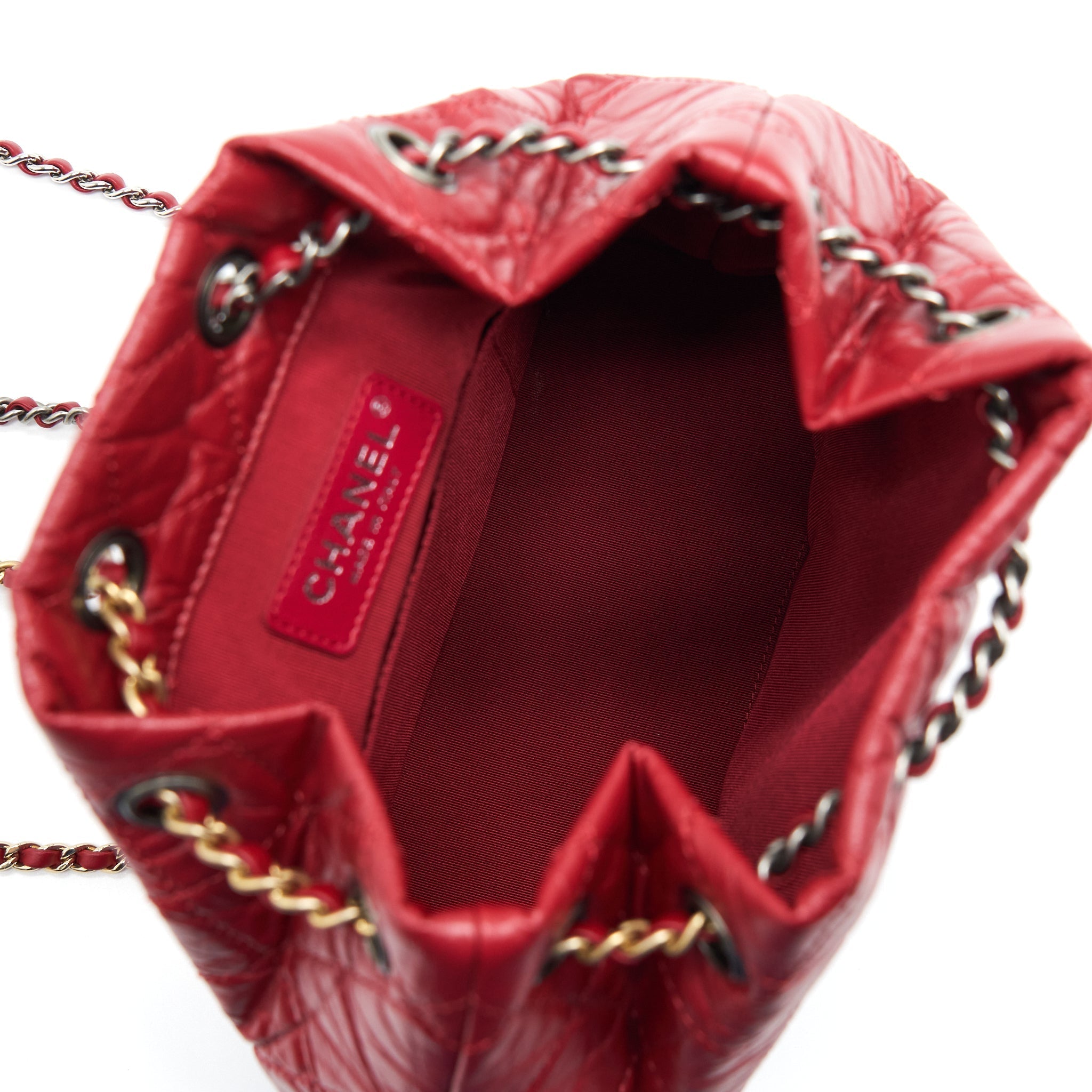 SMALL GABRIELLE BACKPACK AGED CALFSKIN RED WITH RUTHENIUM GOLD/SLIVER HARDWARE