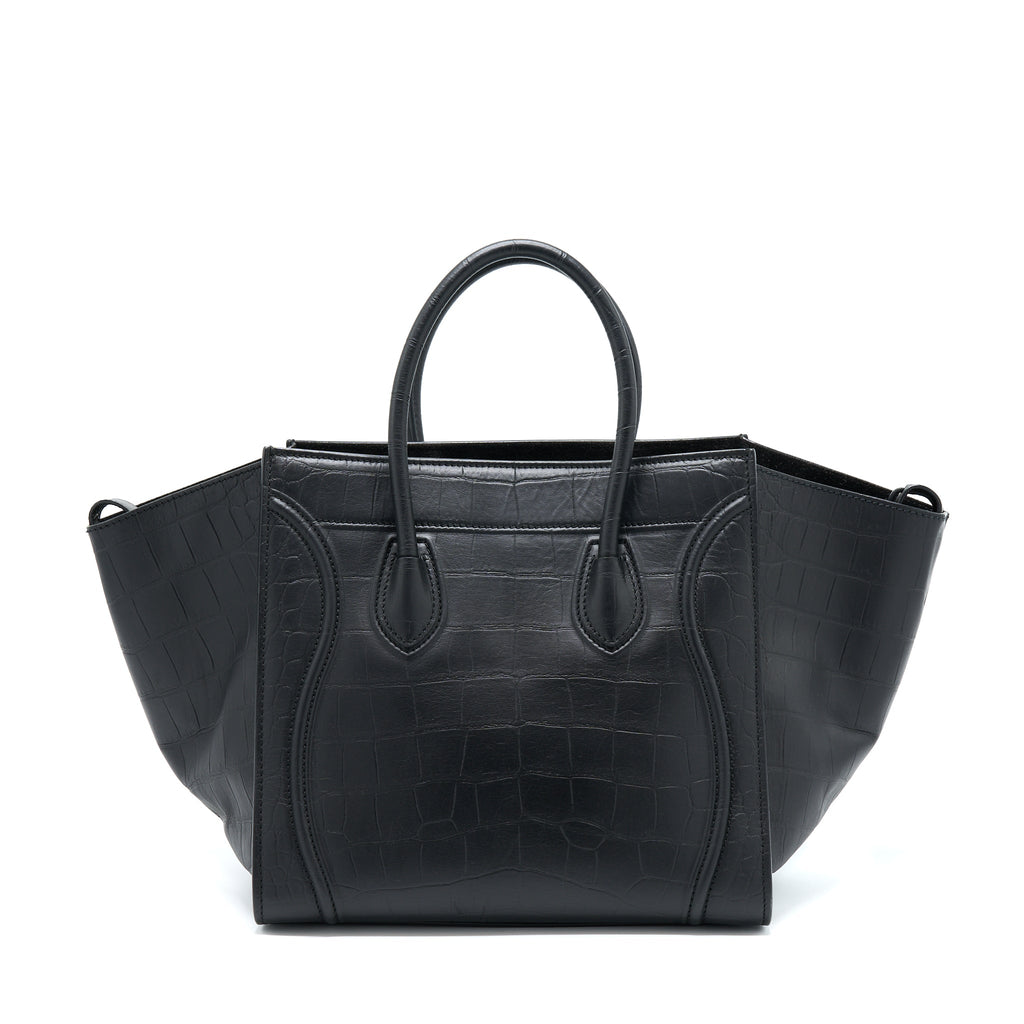 LARGE PHANTOM LUGGAGE BAG CROC-EMBOSSED CALFSKIN BLACK