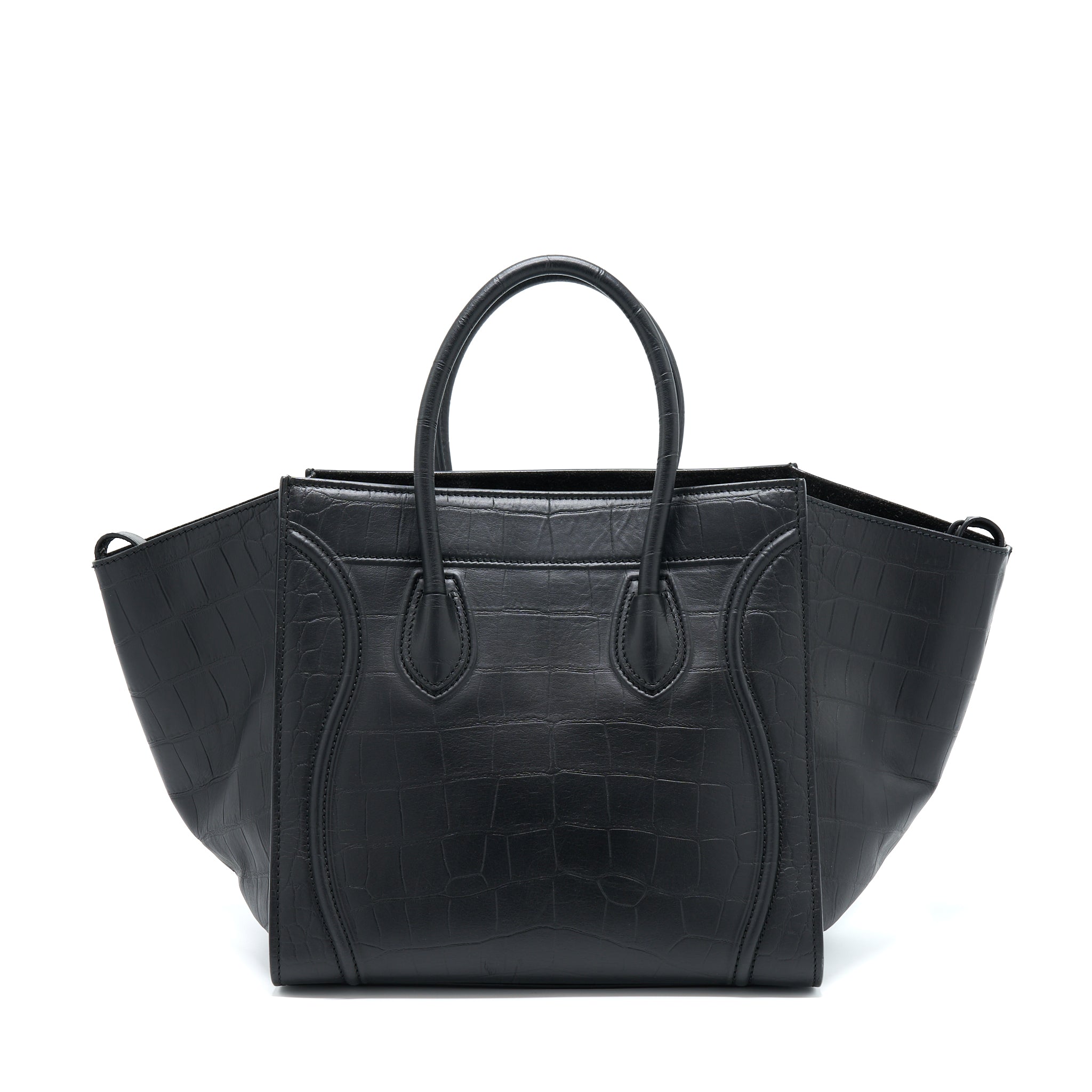 LARGE PHANTOM LUGGAGE BAG CROC-EMBOSSED CALFSKIN BLACK