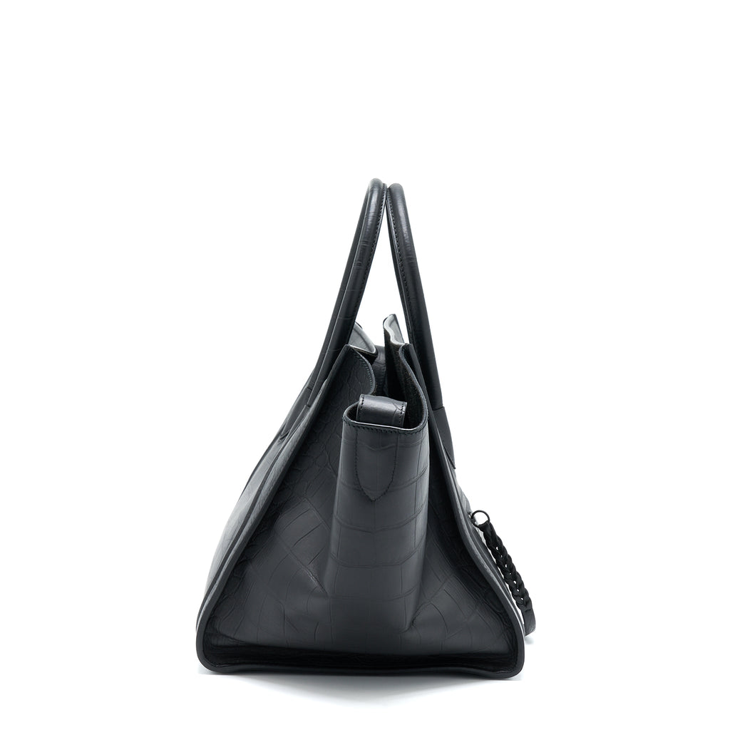 LARGE PHANTOM LUGGAGE BAG CROC-EMBOSSED CALFSKIN BLACK