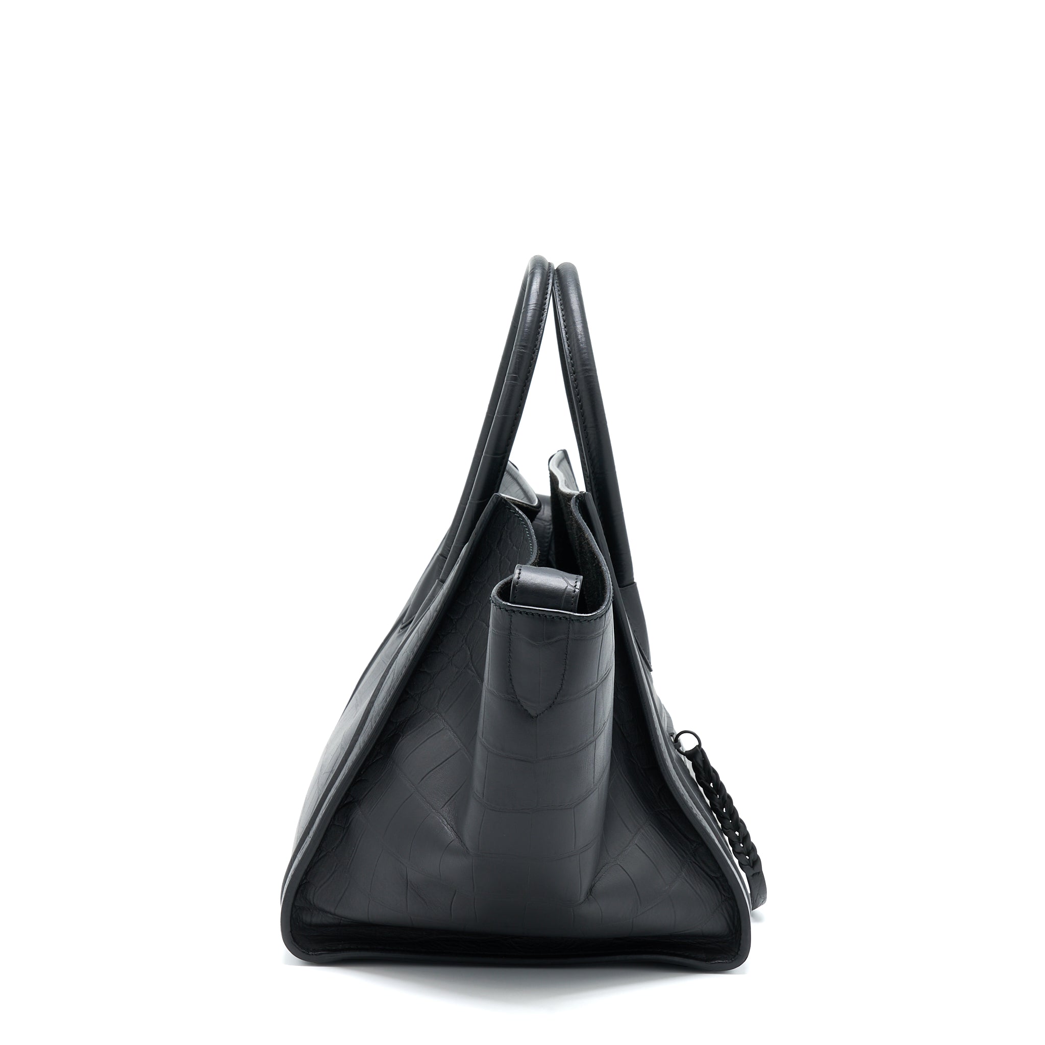 LARGE PHANTOM LUGGAGE BAG CROC-EMBOSSED CALFSKIN BLACK