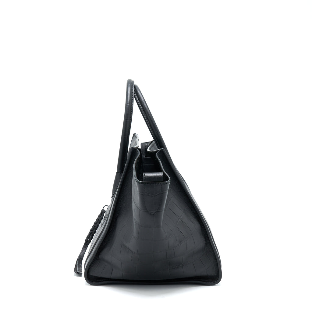 LARGE PHANTOM LUGGAGE BAG CROC-EMBOSSED CALFSKIN BLACK