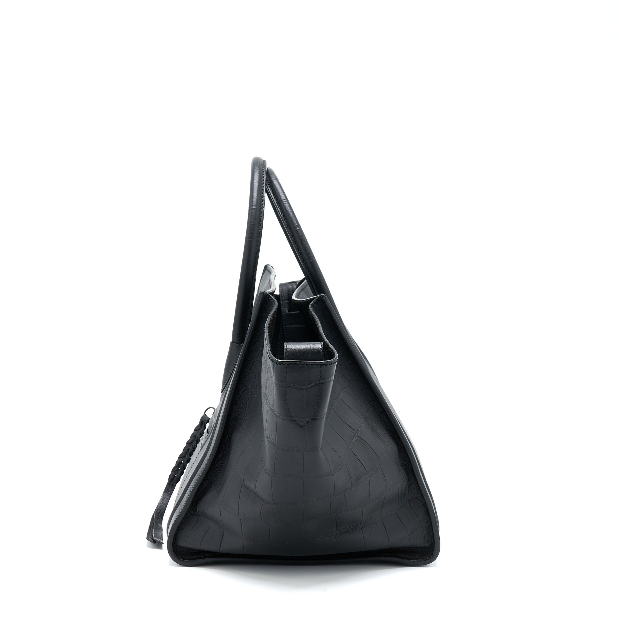 LARGE PHANTOM LUGGAGE BAG CROC-EMBOSSED CALFSKIN BLACK