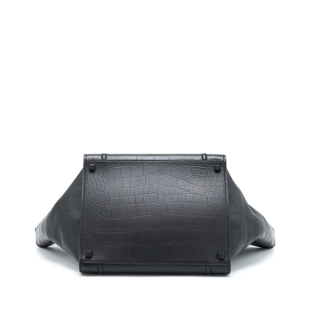 LARGE PHANTOM LUGGAGE BAG CROC-EMBOSSED CALFSKIN BLACK