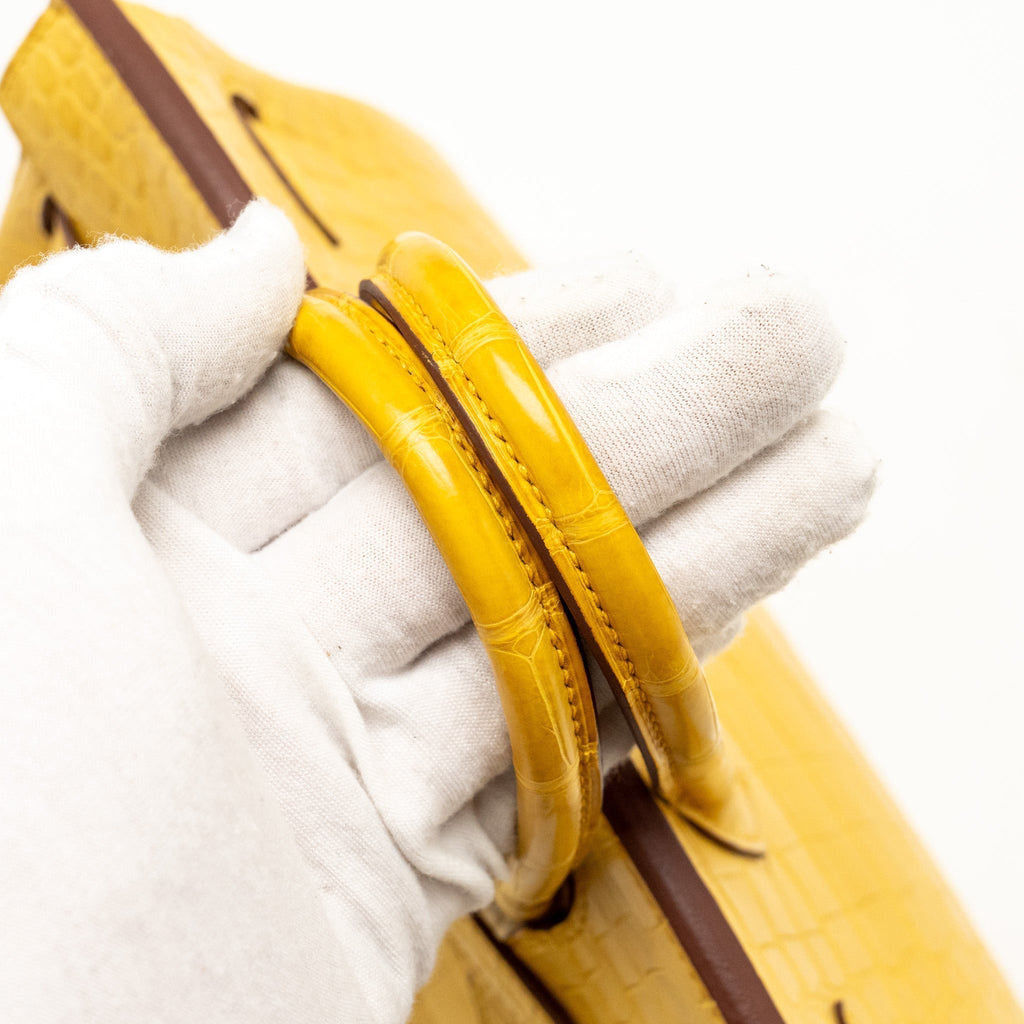 HERMES BIRKIN 25 ALLIGATOR MISSISSIPPIENSIS MAT 9D JAUNE AMBRE SHW