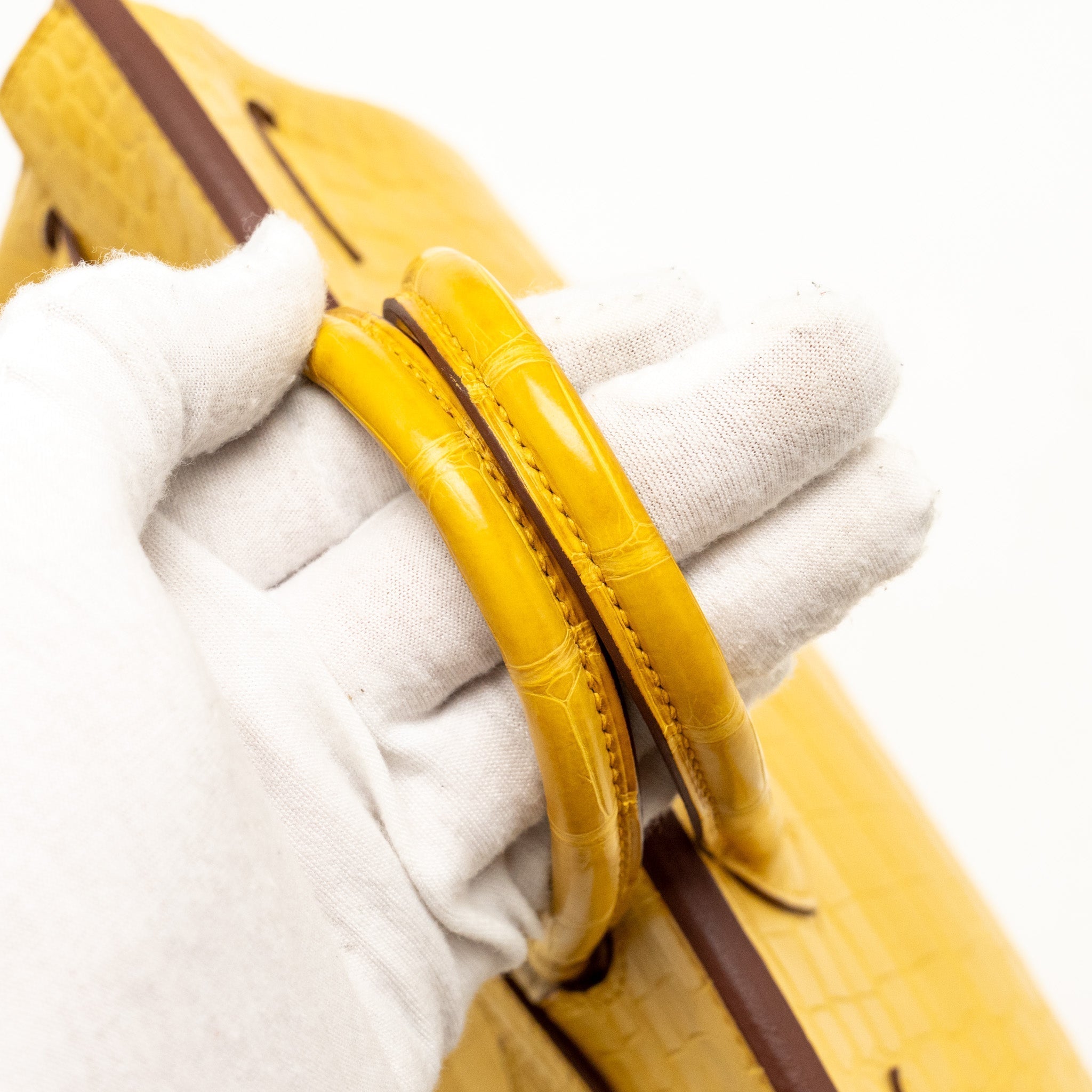 HERMES BIRKIN 25 ALLIGATOR MISSISSIPPIENSIS MAT 9D JAUNE AMBRE SHW