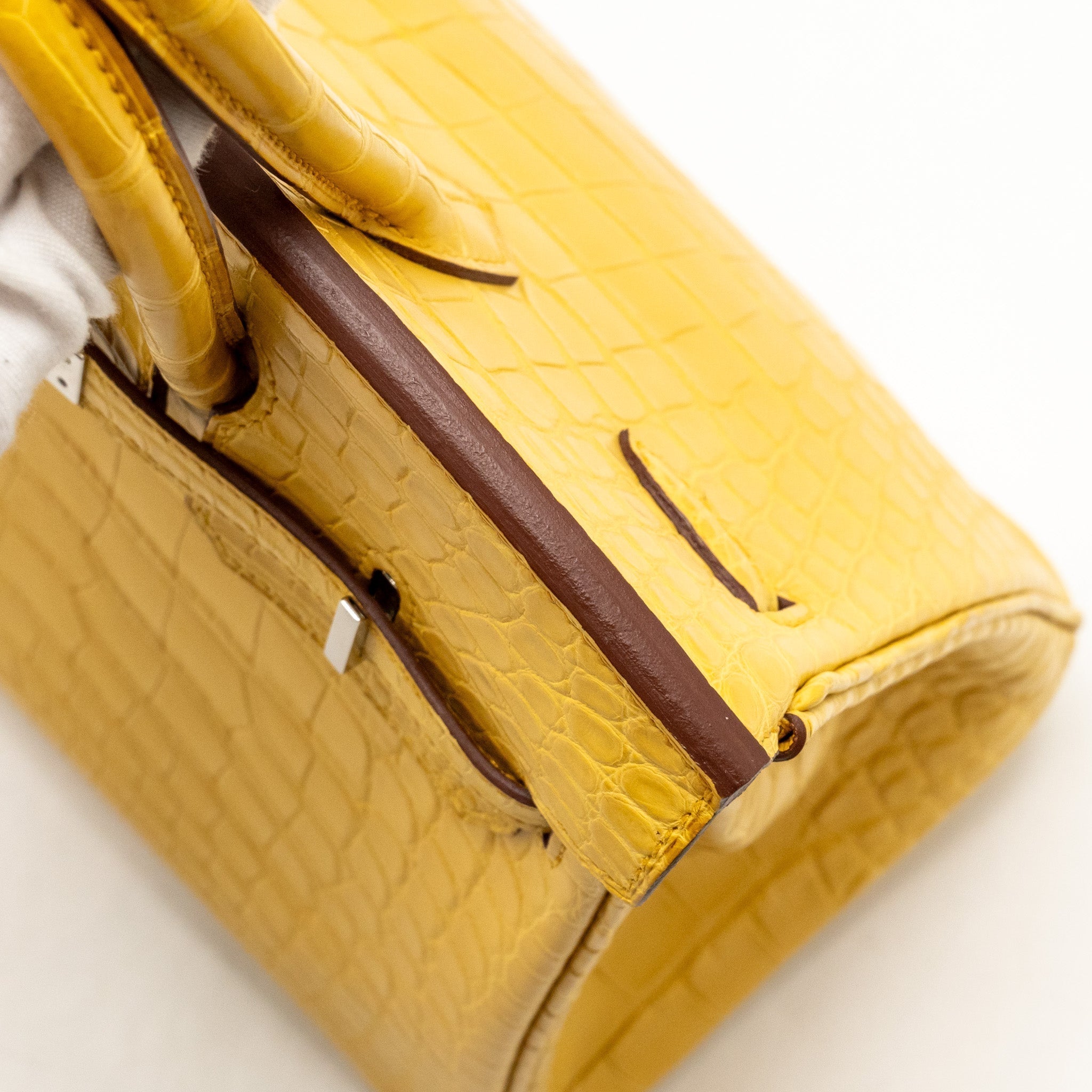 HERMES BIRKIN 25 ALLIGATOR MISSISSIPPIENSIS MAT 9D JAUNE AMBRE SHW