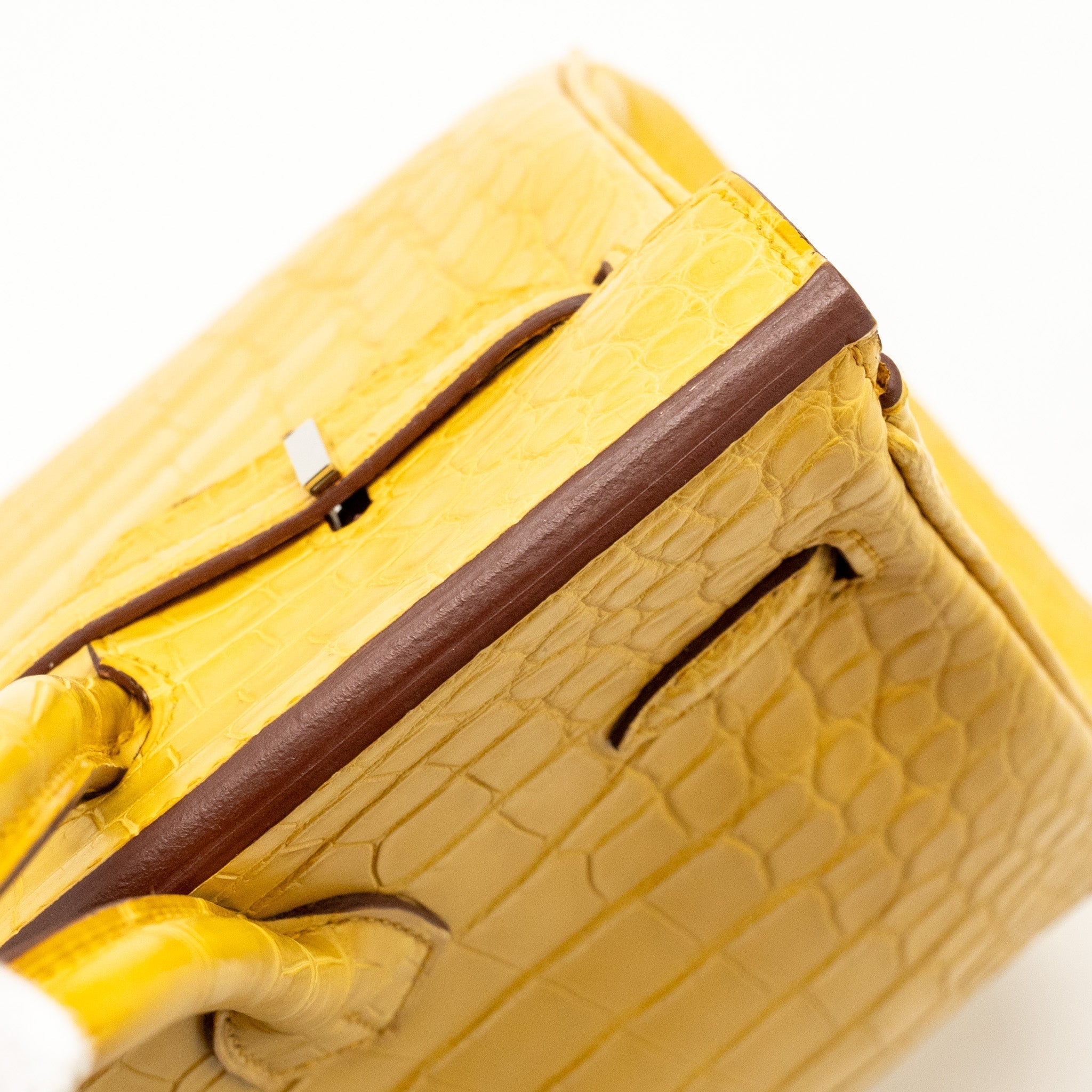 HERMES BIRKIN 25 ALLIGATOR MISSISSIPPIENSIS MAT 9D JAUNE AMBRE SHW