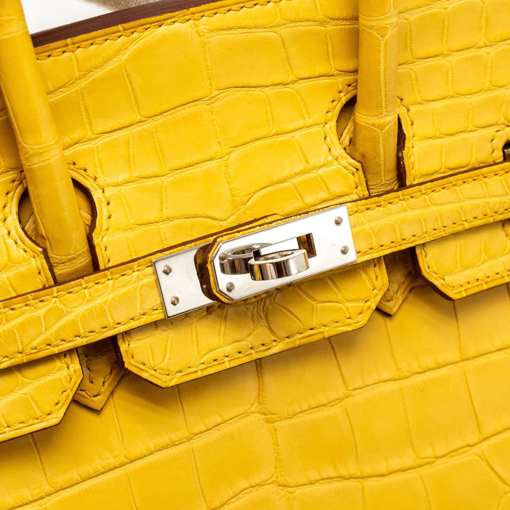 HERMES BIRKIN 25 ALLIGATOR MISSISSIPPIENSIS MAT 9D JAUNE AMBRE SHW