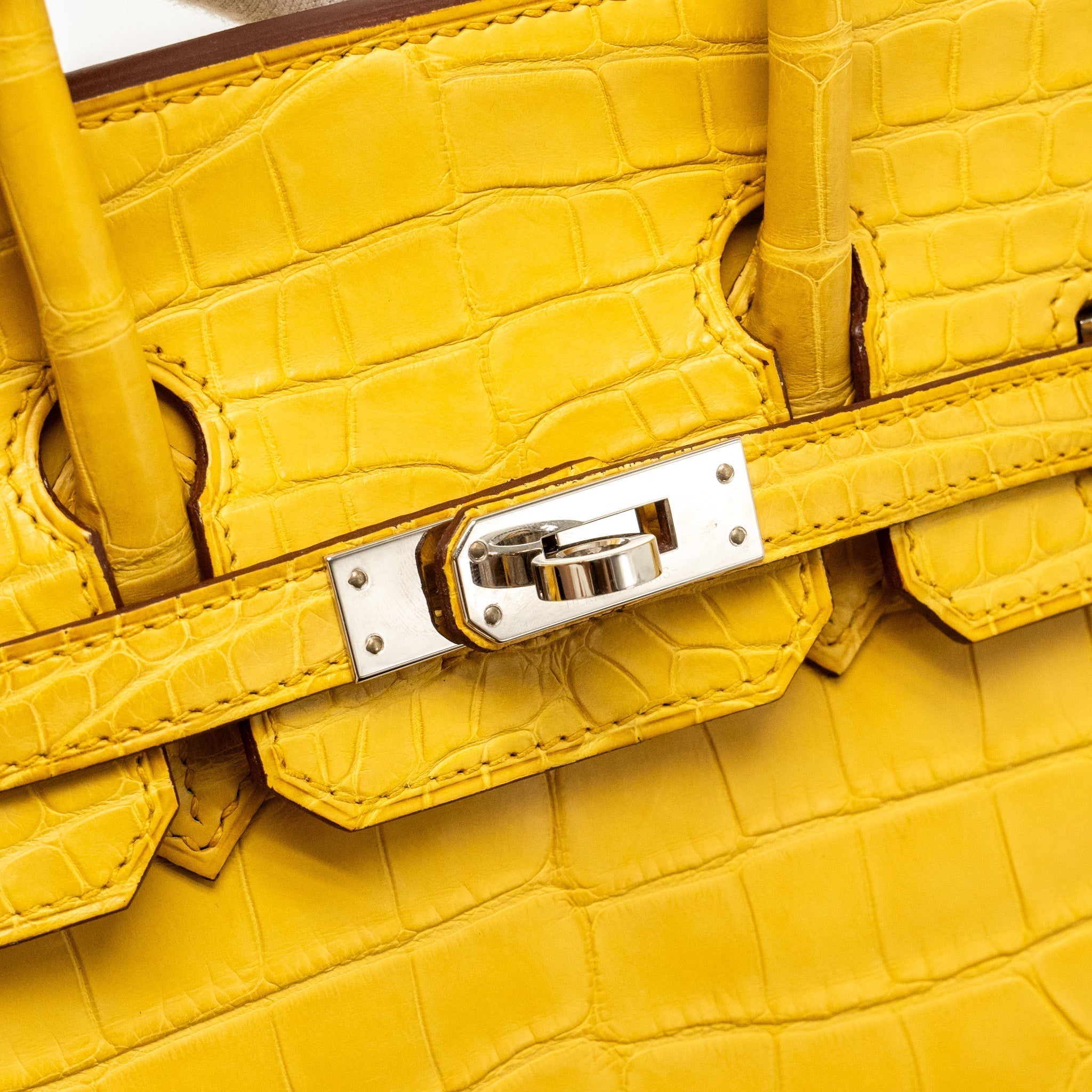 HERMES BIRKIN 25 ALLIGATOR MISSISSIPPIENSIS MAT 9D JAUNE AMBRE SHW