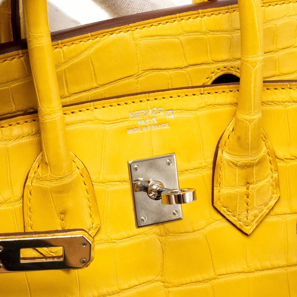 HERMES BIRKIN 25 ALLIGATOR MISSISSIPPIENSIS MAT 9D JAUNE AMBRE SHW