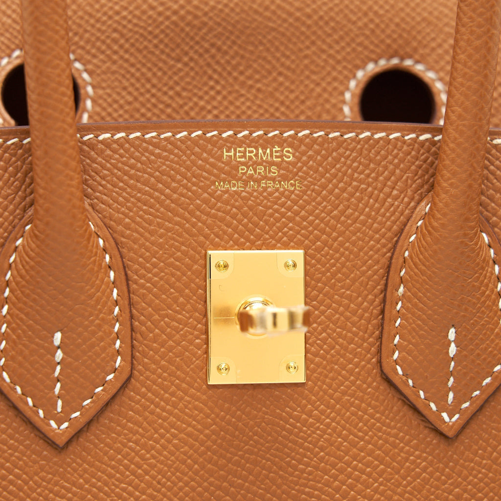 HERMES BIRKIN 25 SELLIER GOLD WITH GHW EPSOM LEATHER