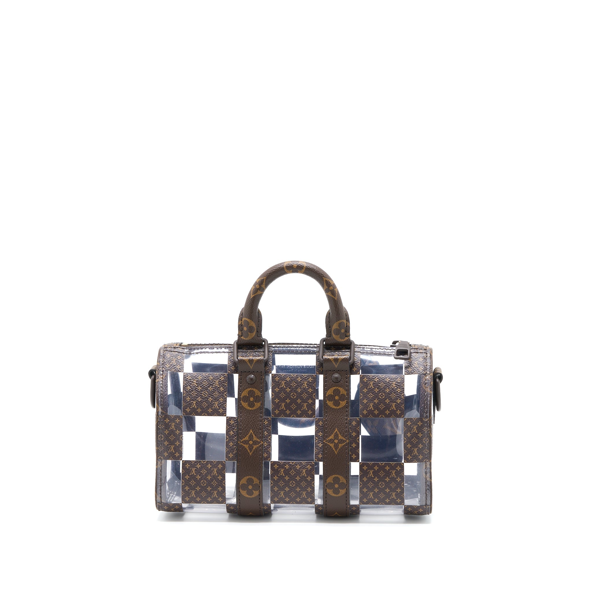 KEEPALL BANBOULIERE 25 MONOGRAM CHESS MONOGRAM CANVAS/TRANSPARENT PVC BROWN HARDWARE