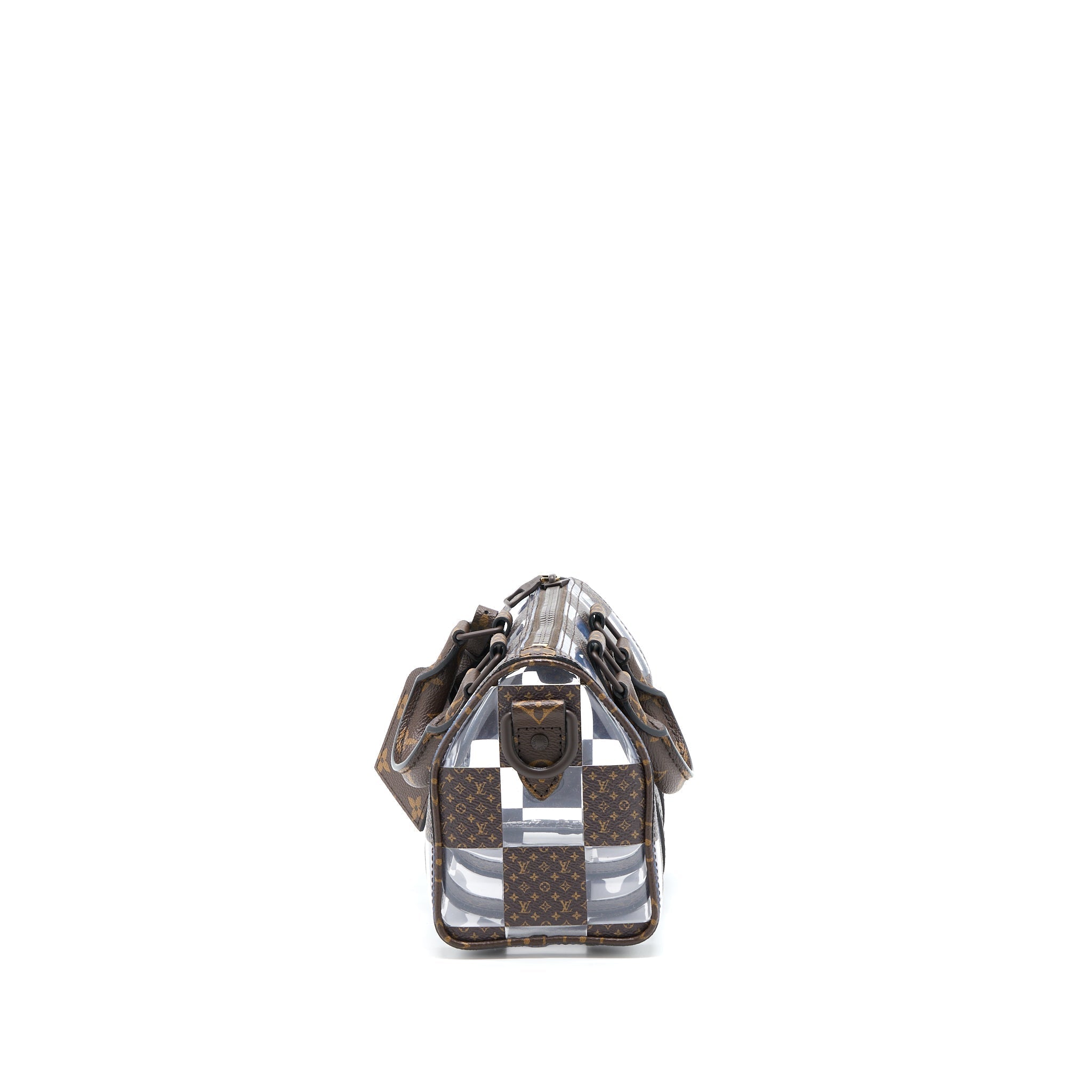 KEEPALL BANBOULIERE 25 MONOGRAM CHESS MONOGRAM CANVAS/TRANSPARENT PVC BROWN HARDWARE