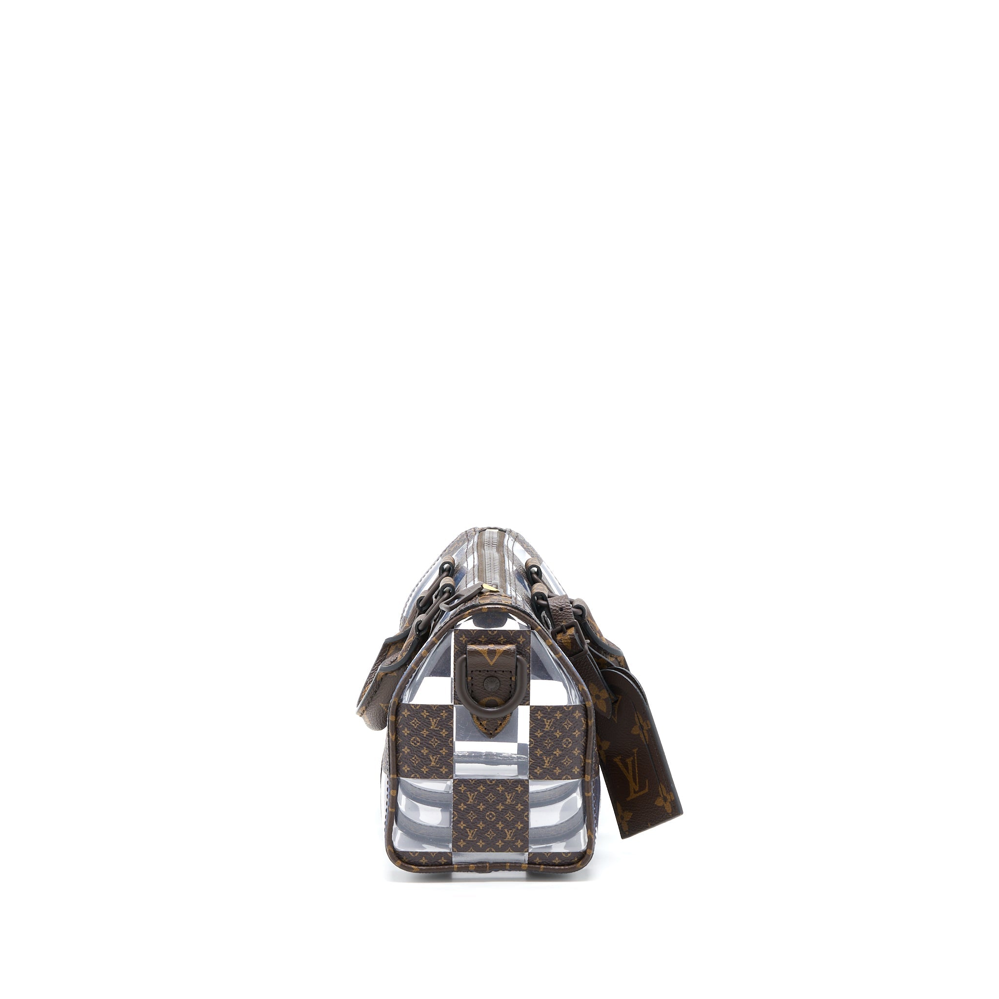 KEEPALL BANBOULIERE 25 MONOGRAM CHESS MONOGRAM CANVAS/TRANSPARENT PVC BROWN HARDWARE