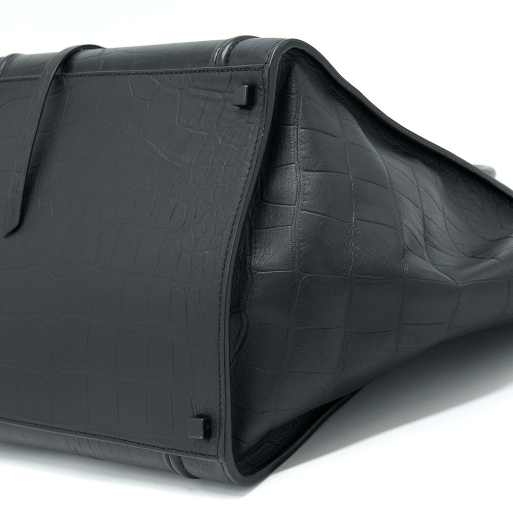 LARGE PHANTOM LUGGAGE BAG CROC-EMBOSSED CALFSKIN BLACK