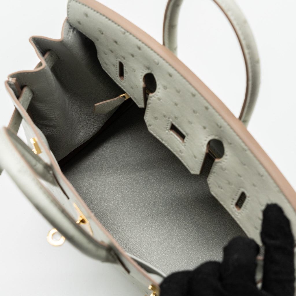 HERMES BIRKIN 25 OSTRICH GRIS PERLE GHW