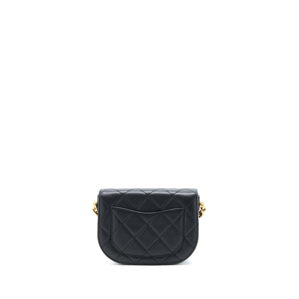 22B ROUND MESSENGER BAG GRAINED CALFSKIN BLACK BRUSHED GHW (MICROCHIP)