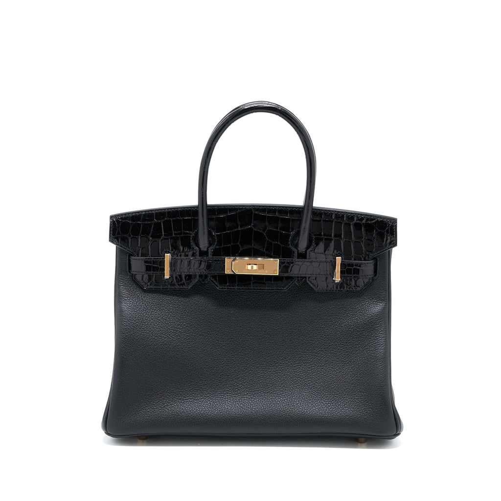 HERMES BIRKIN 30 SHINY TOUCH CROCODILE NILOTICUS/TAIRULLON NOVILLO BLACK RGHW
