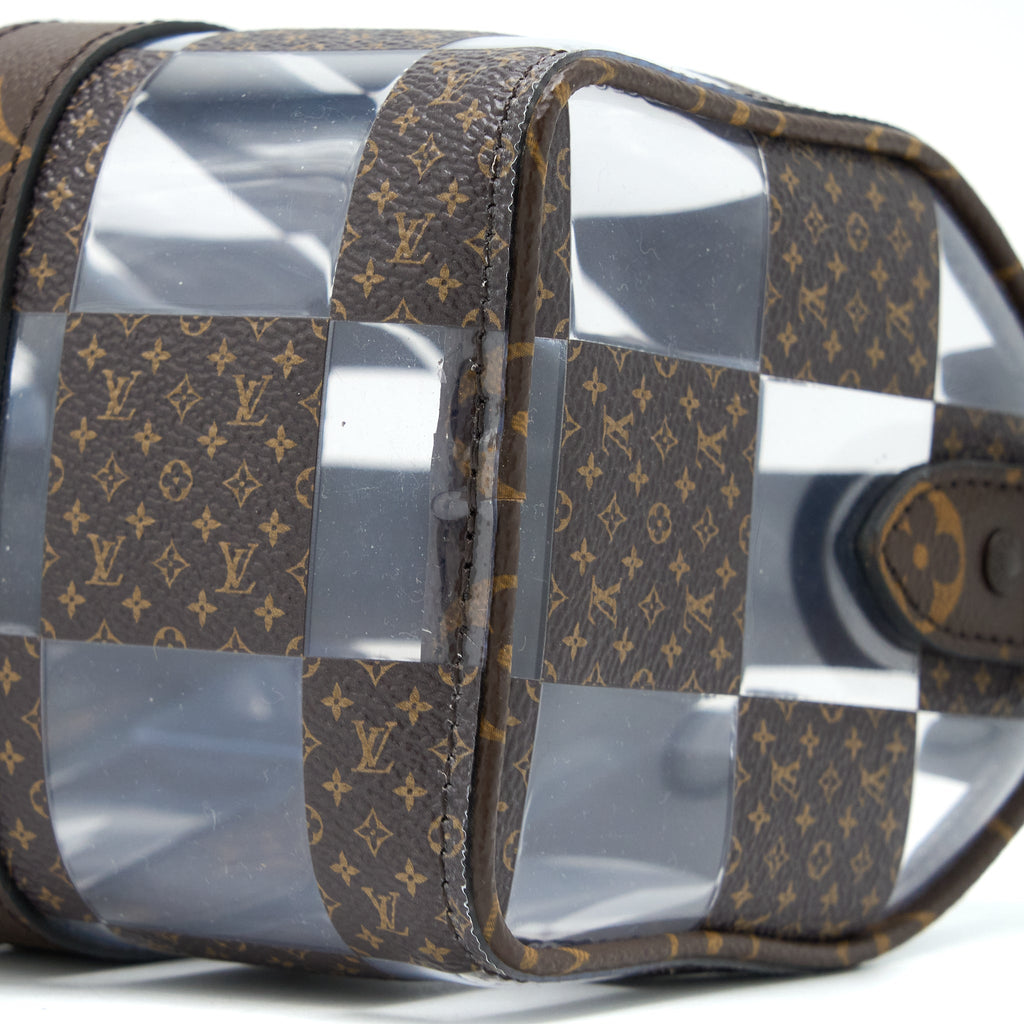 KEEPALL BANBOULIERE 25 MONOGRAM CHESS MONOGRAM CANVAS/TRANSPARENT PVC BROWN HARDWARE